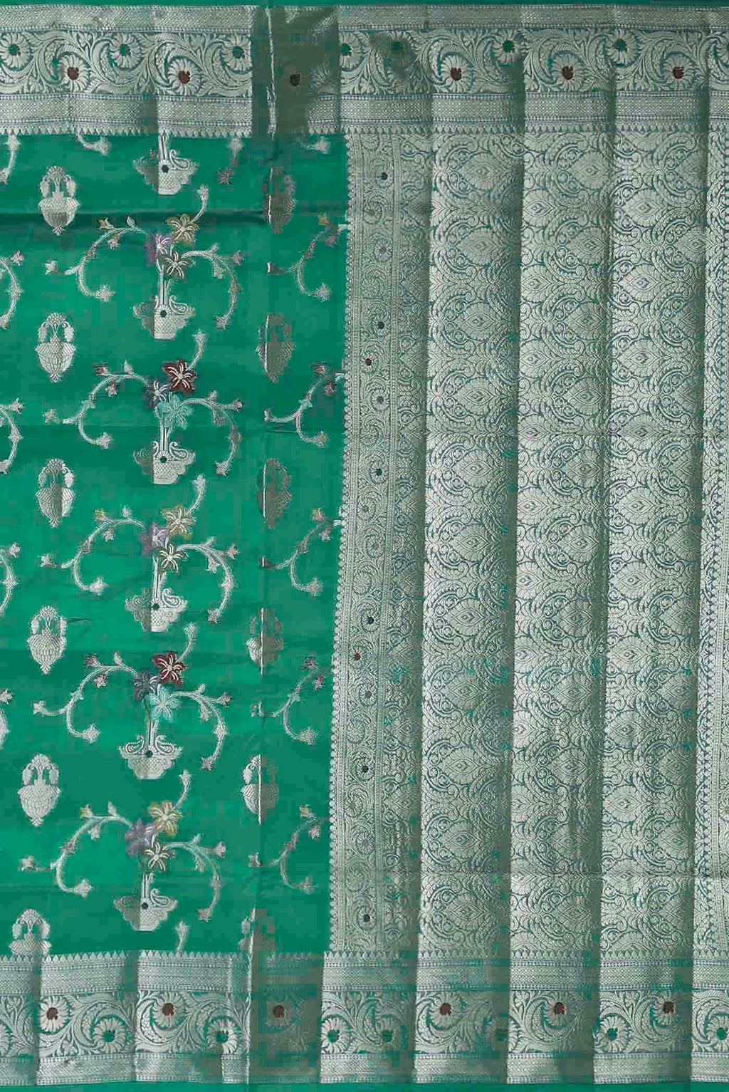 Sea Green Banarasi Raw Silk Saree