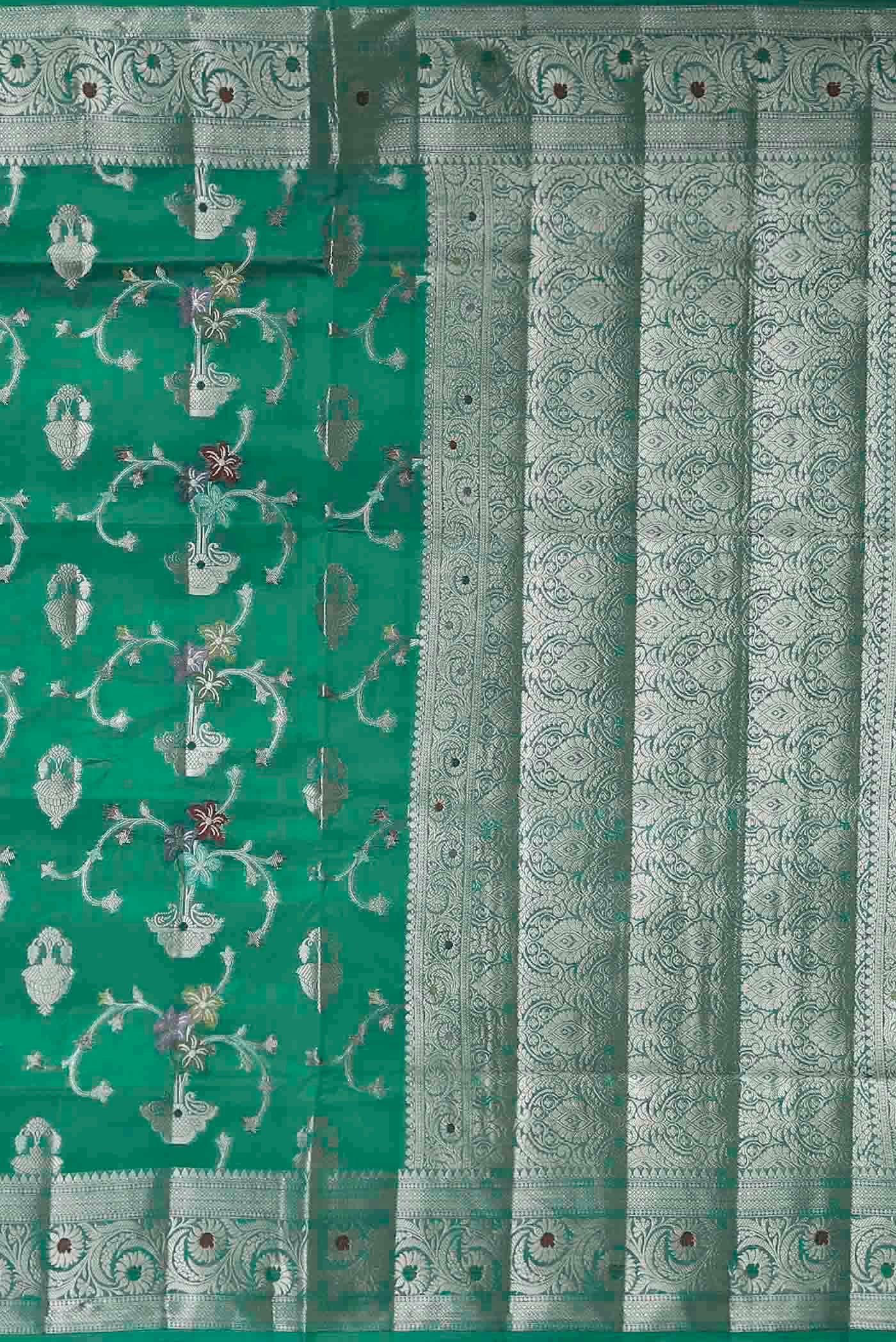 Sea Green Banarasi Raw Silk Saree
