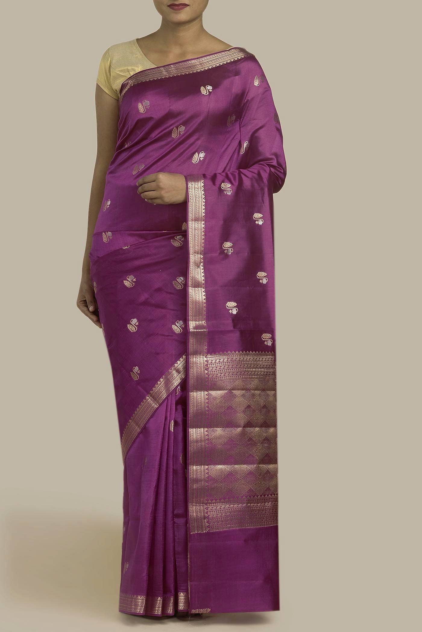 Magenta Banarasi Raw Silk Saree