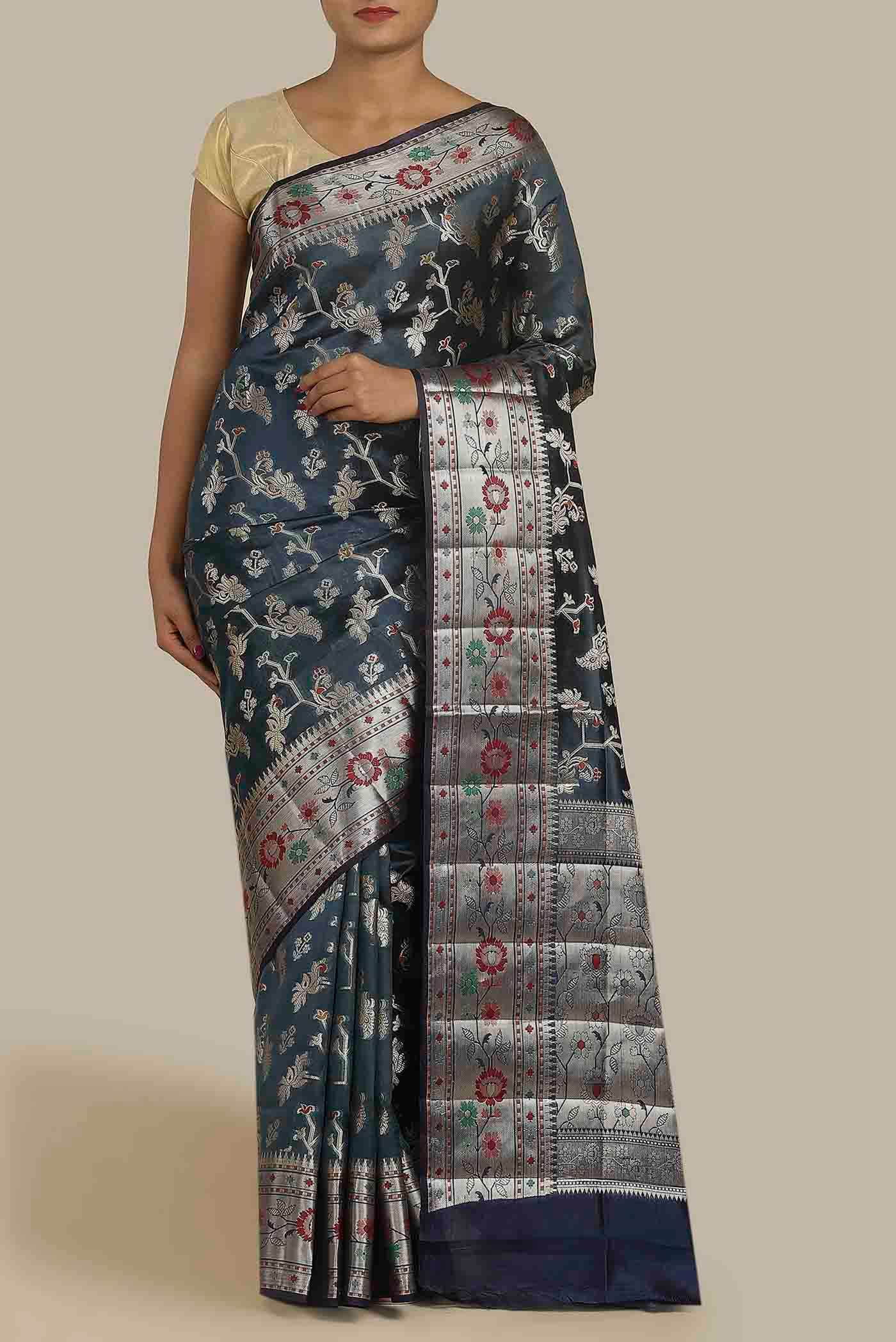Blue Banarasi Raw Silk Saree