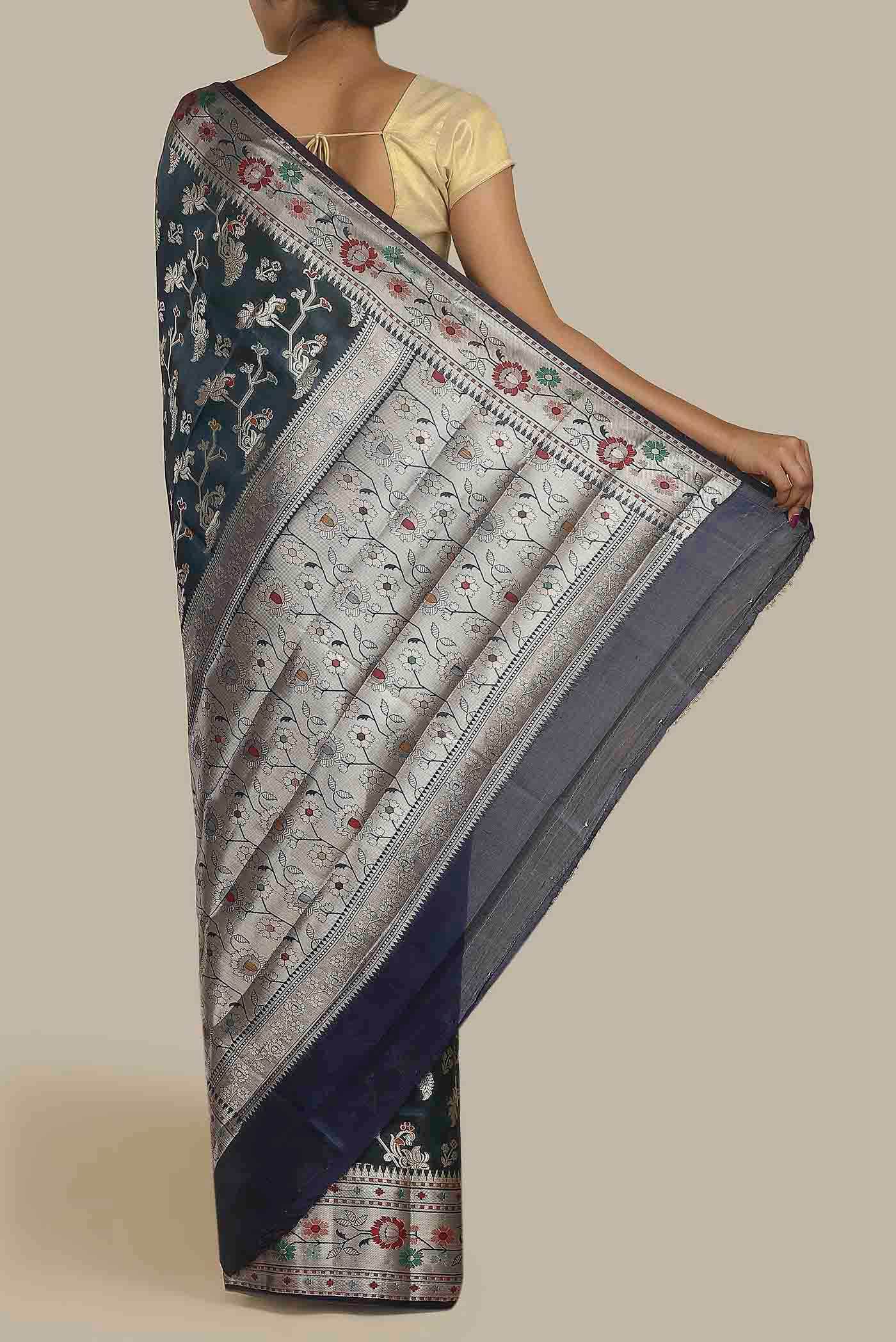 Blue Banarasi Raw Silk Saree