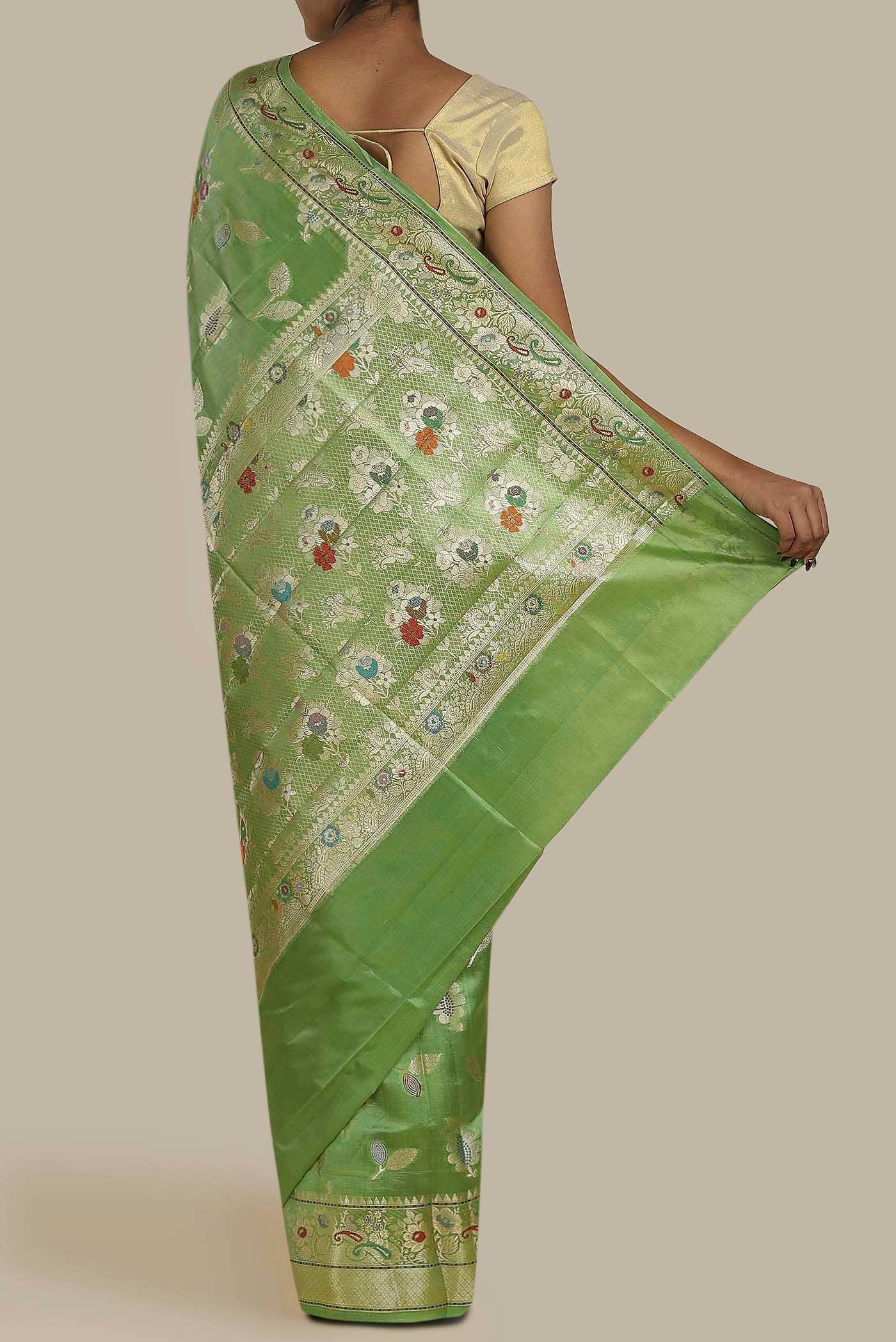 Green Banarasi Raw Silk Saree