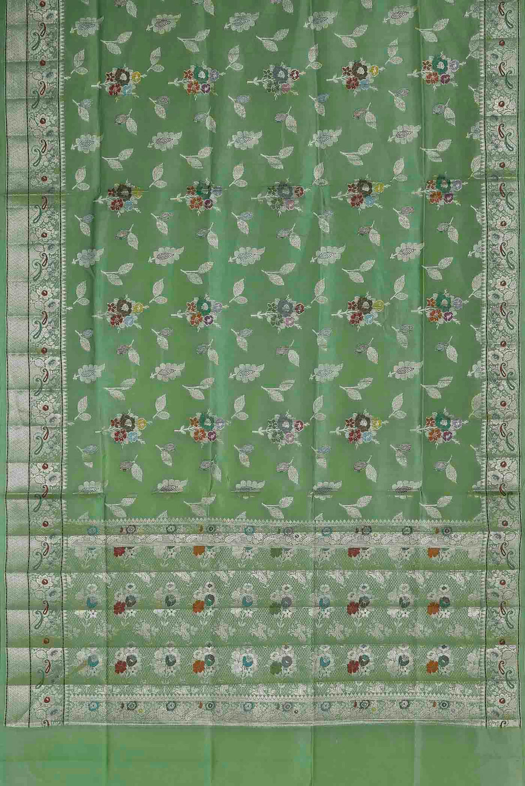 Green Banarasi Raw Silk Saree