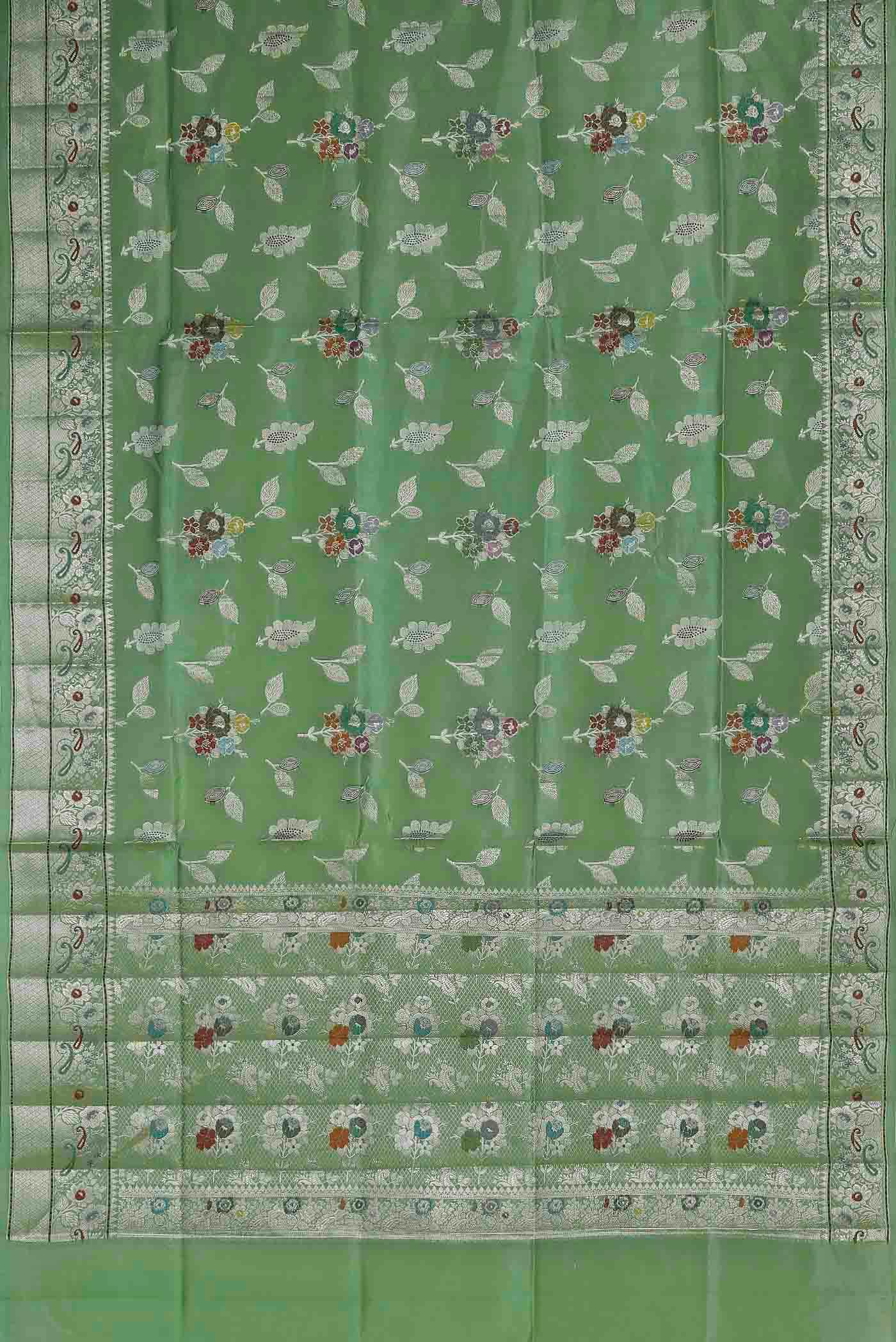 Green Banarasi Raw Silk Saree