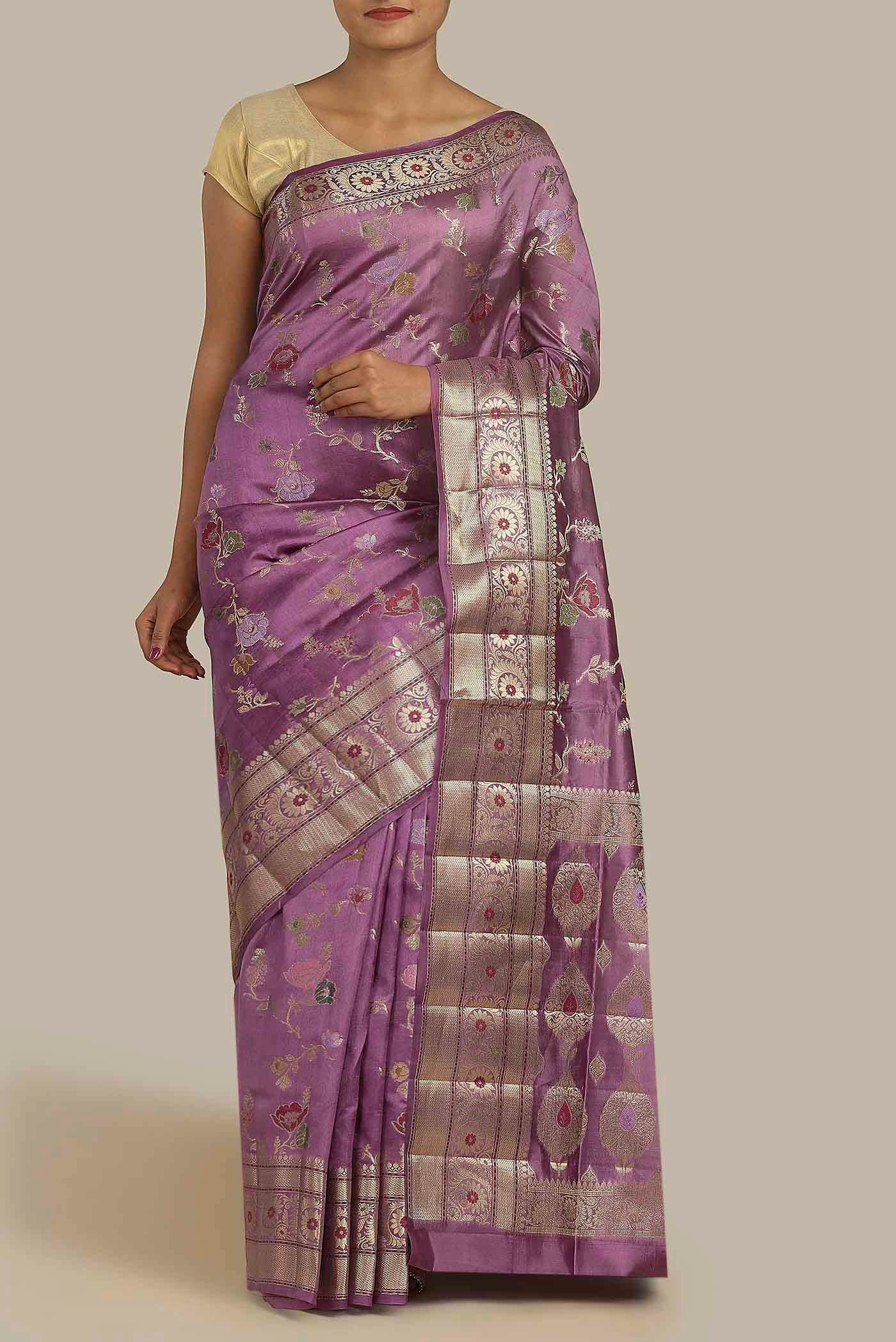 Lavender Banarasi Raw Silk Saree