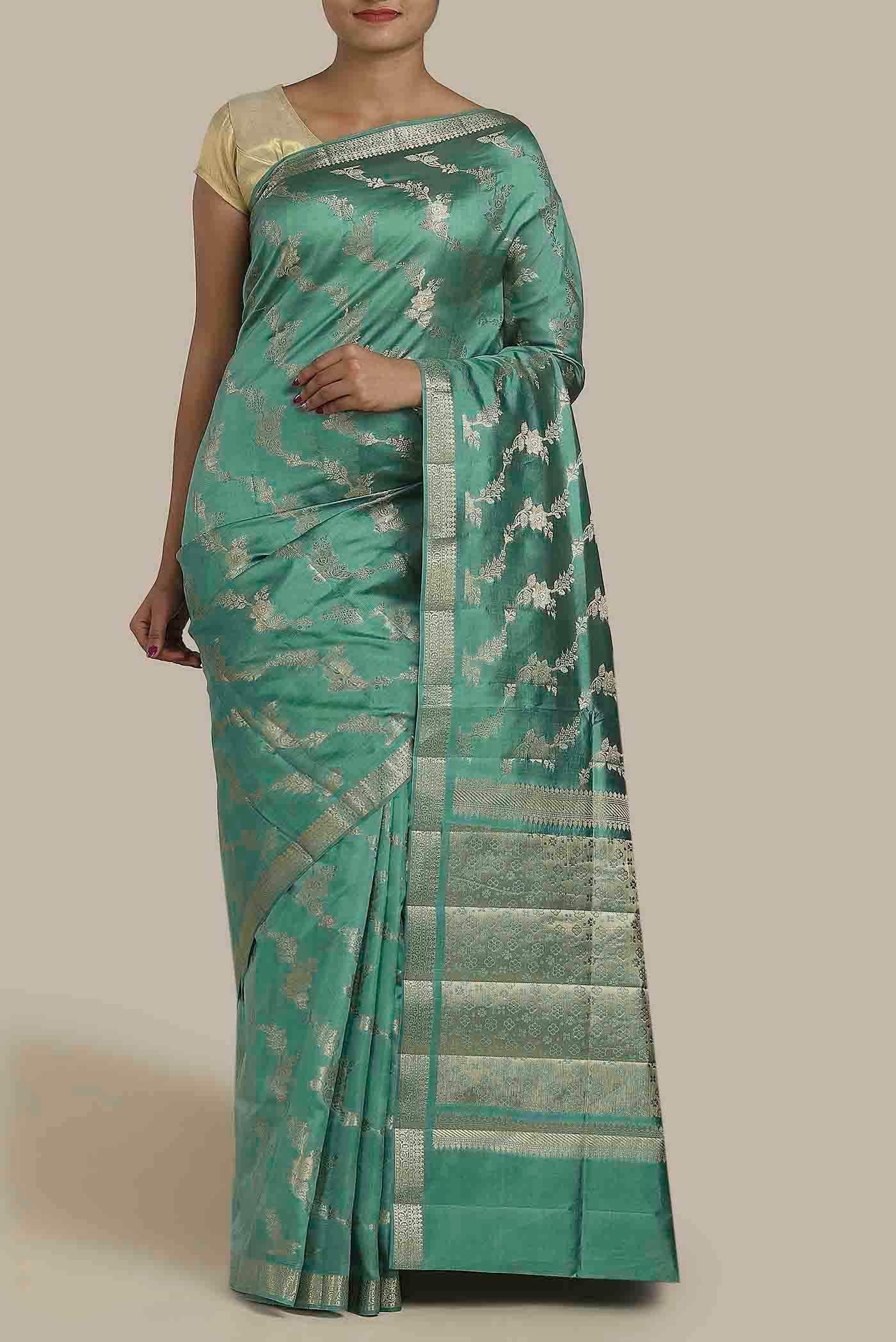 Green Banarasi Raw Silk Saree