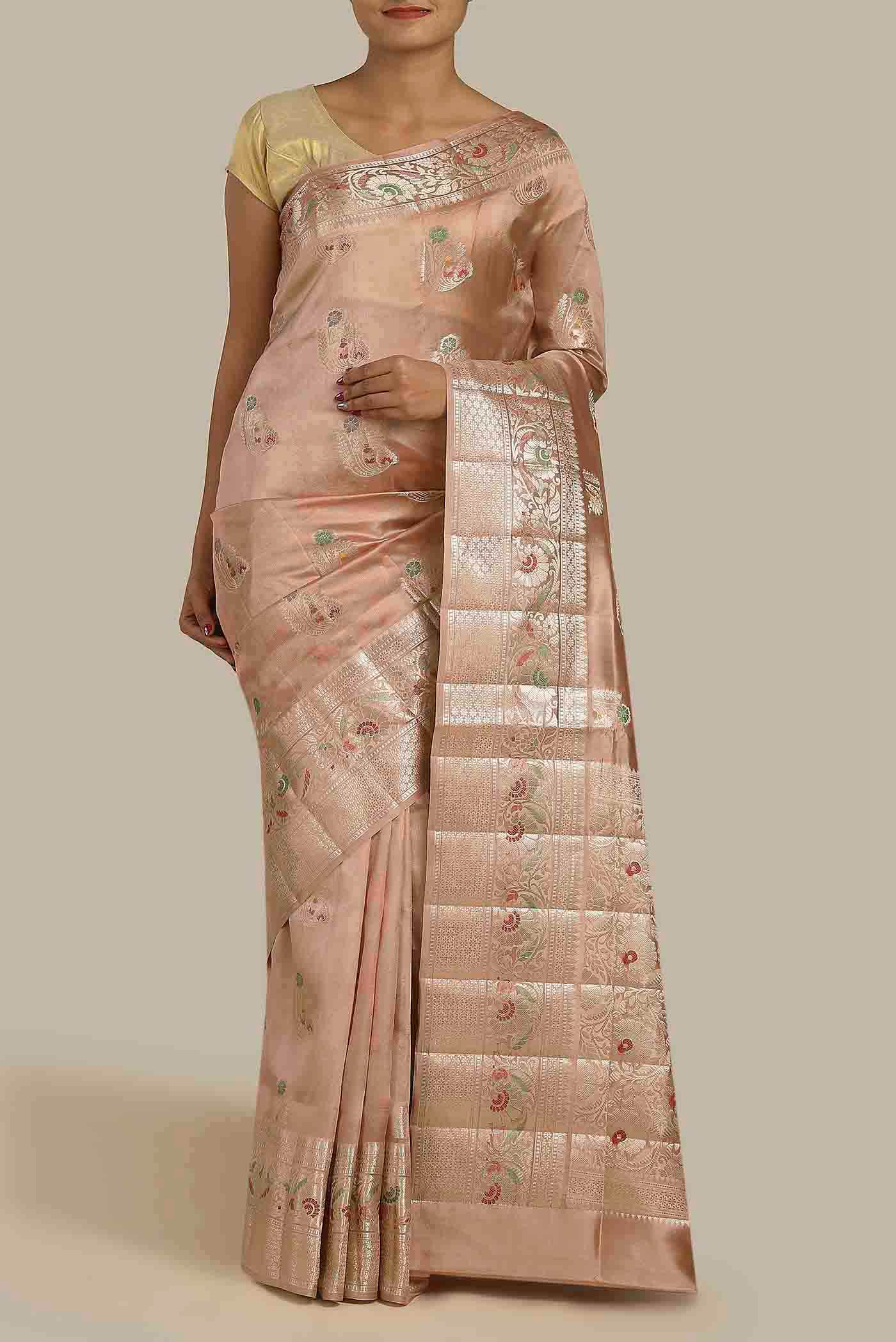 Peach Banarasi Raw Silk Saree