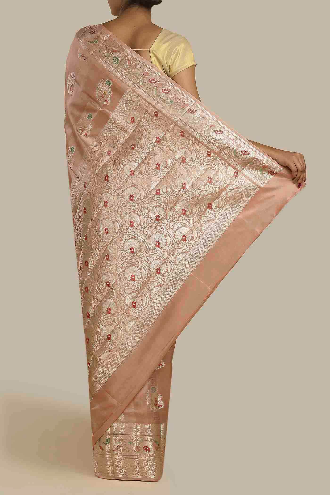 Peach Banarasi Raw Silk Saree