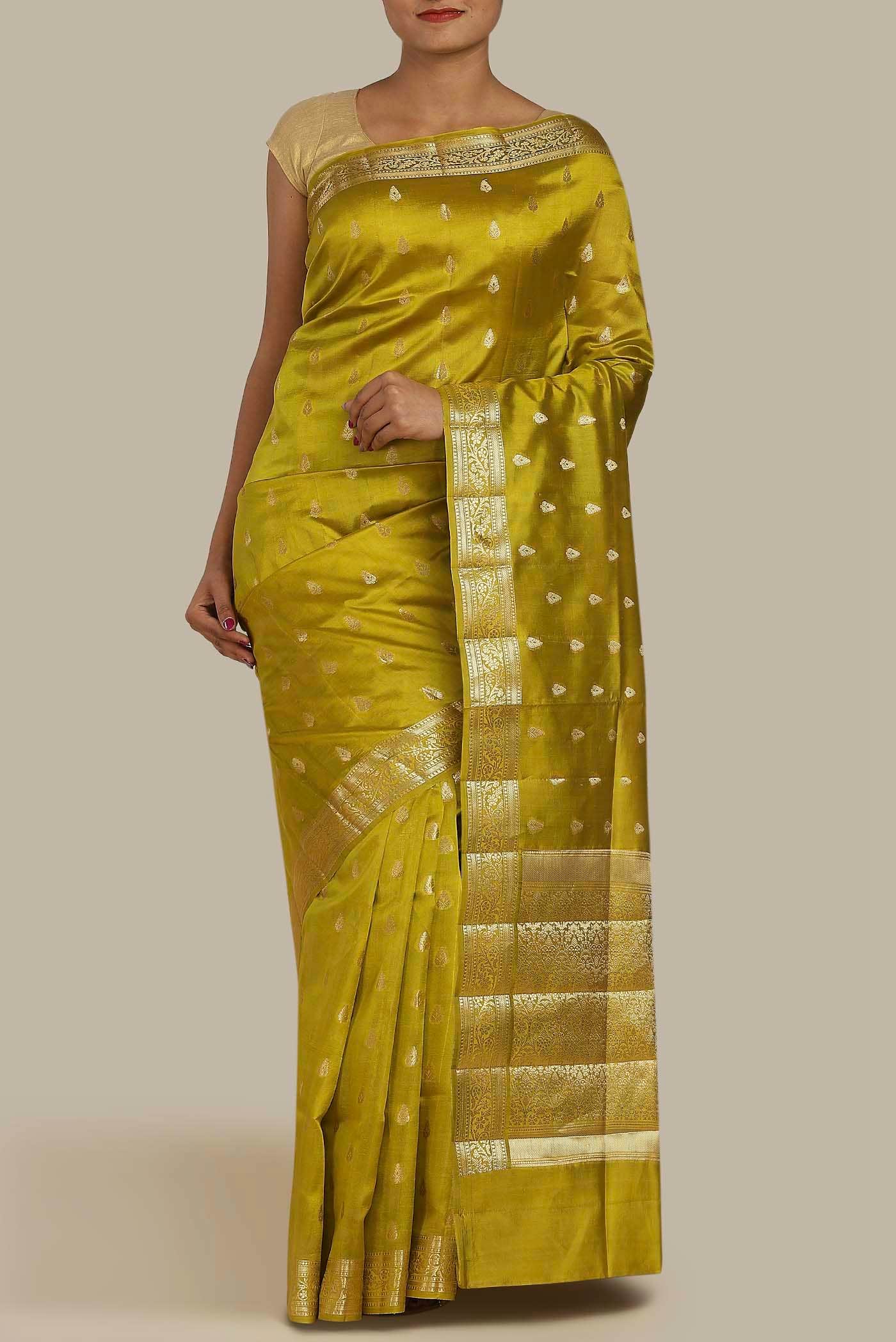 Green Banarasi Raw Silk Saree