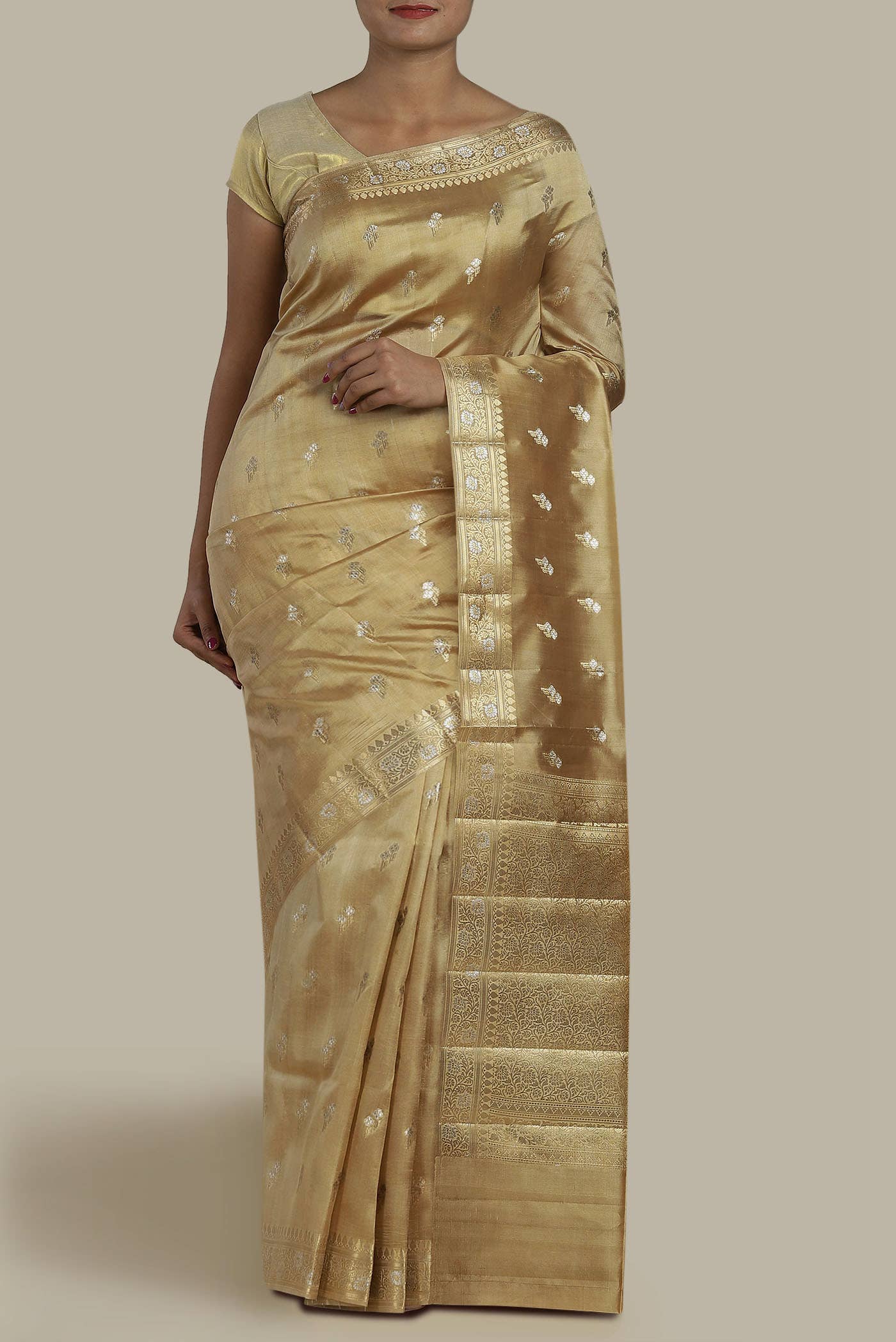 Beige Banarasi Raw Silk Saree