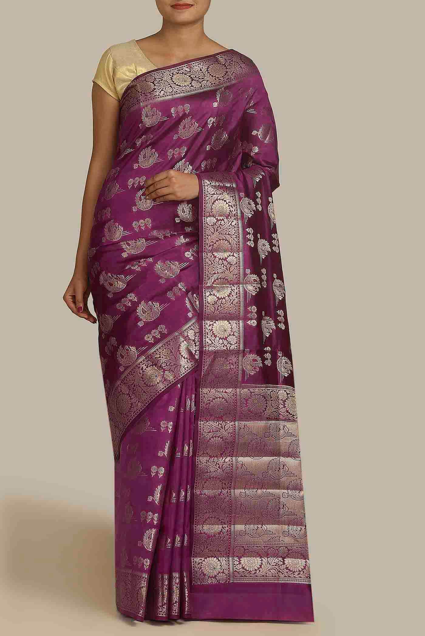 Magenta Banarasi Raw Silk Saree
