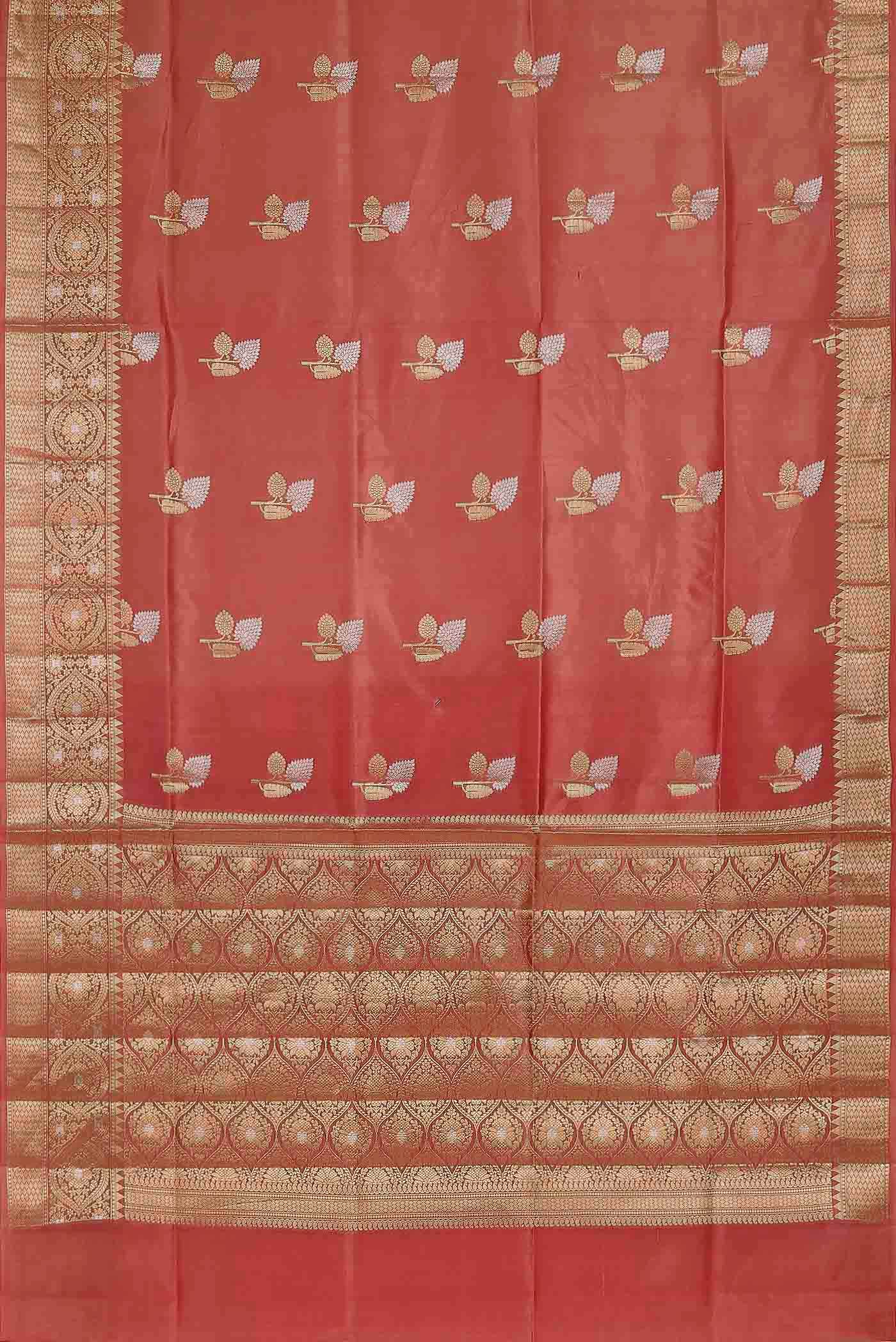 Coral Banarasi Raw Silk Saree