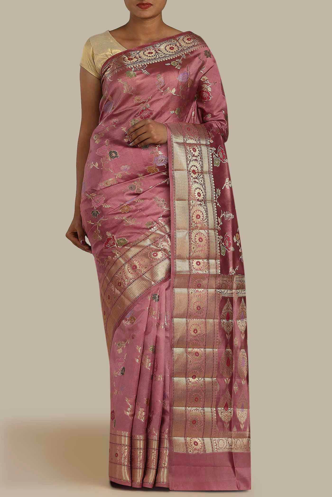 Pink Banarasi Raw Silk Saree