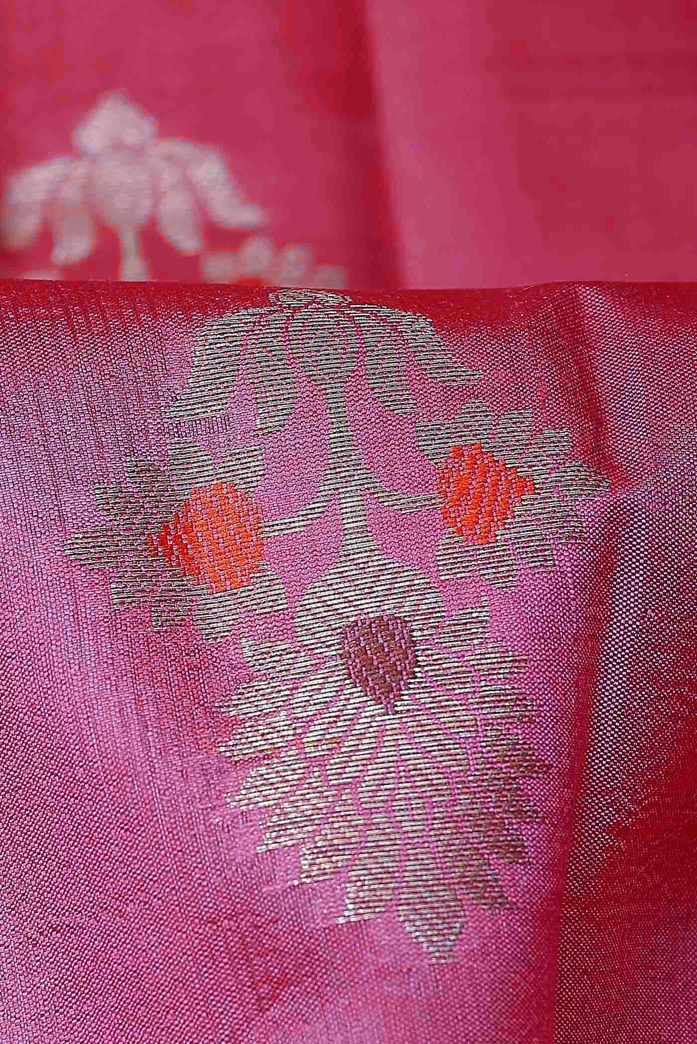 Coral Banarasi Raw Silk Saree