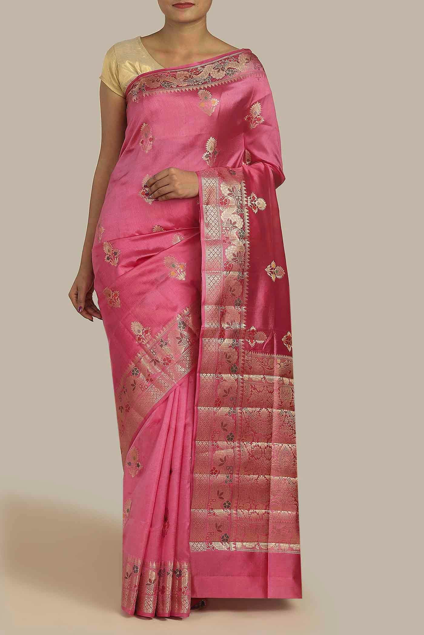 Coral Banarasi Raw Silk Saree