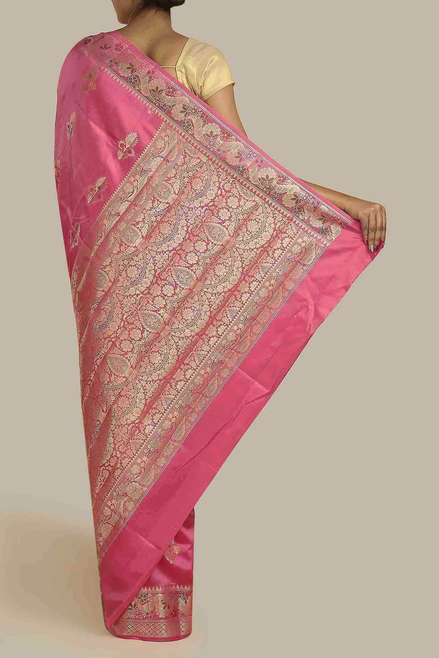 Coral Banarasi Raw Silk Saree
