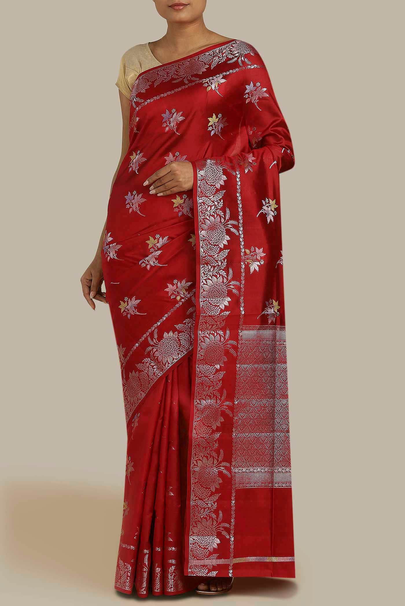 Red Banarasi Raw Silk Saree