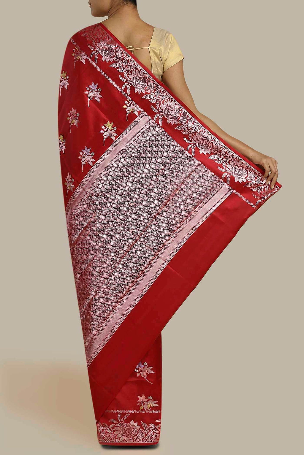 Red Banarasi Raw Silk Saree