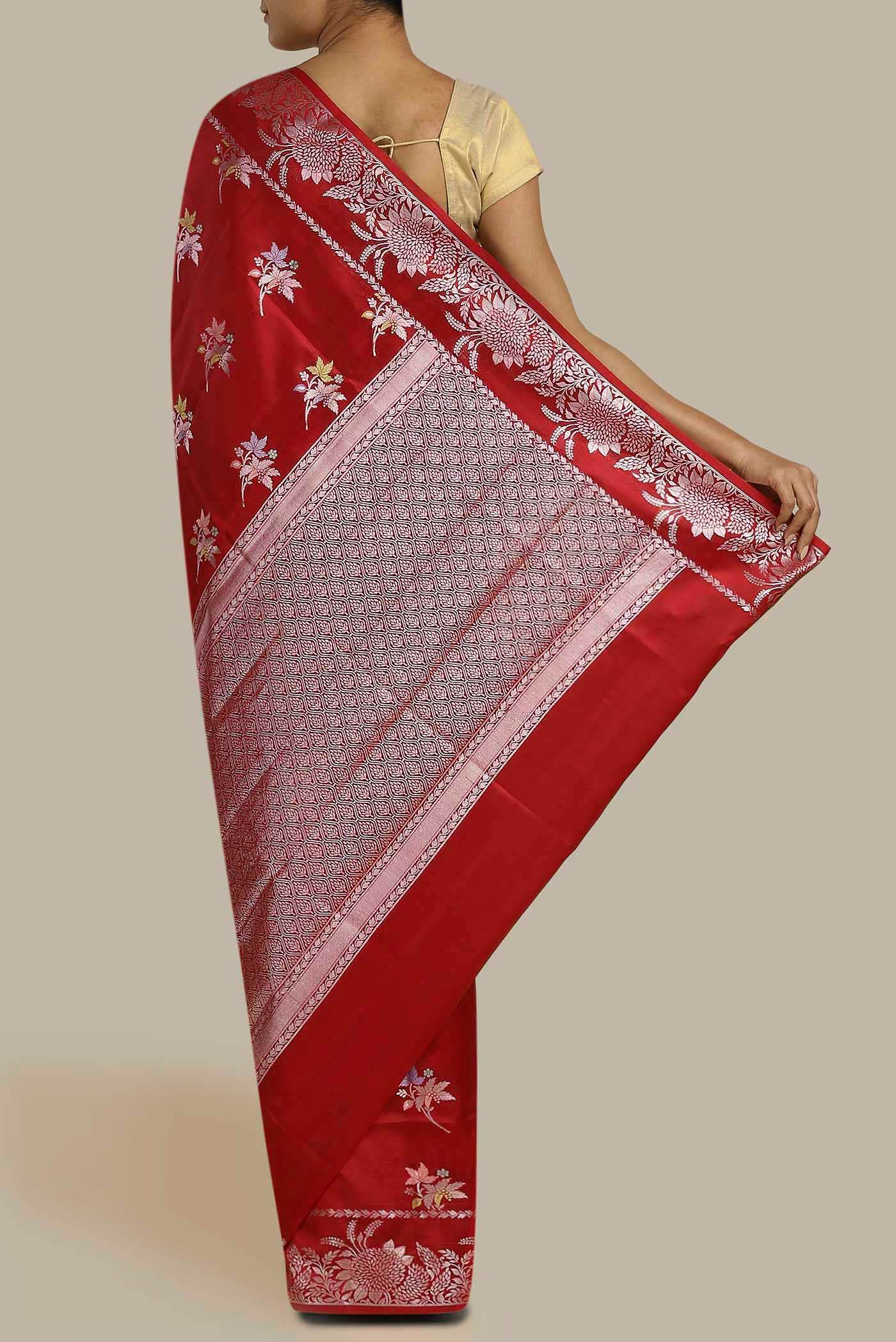 Red Banarasi Raw Silk Saree