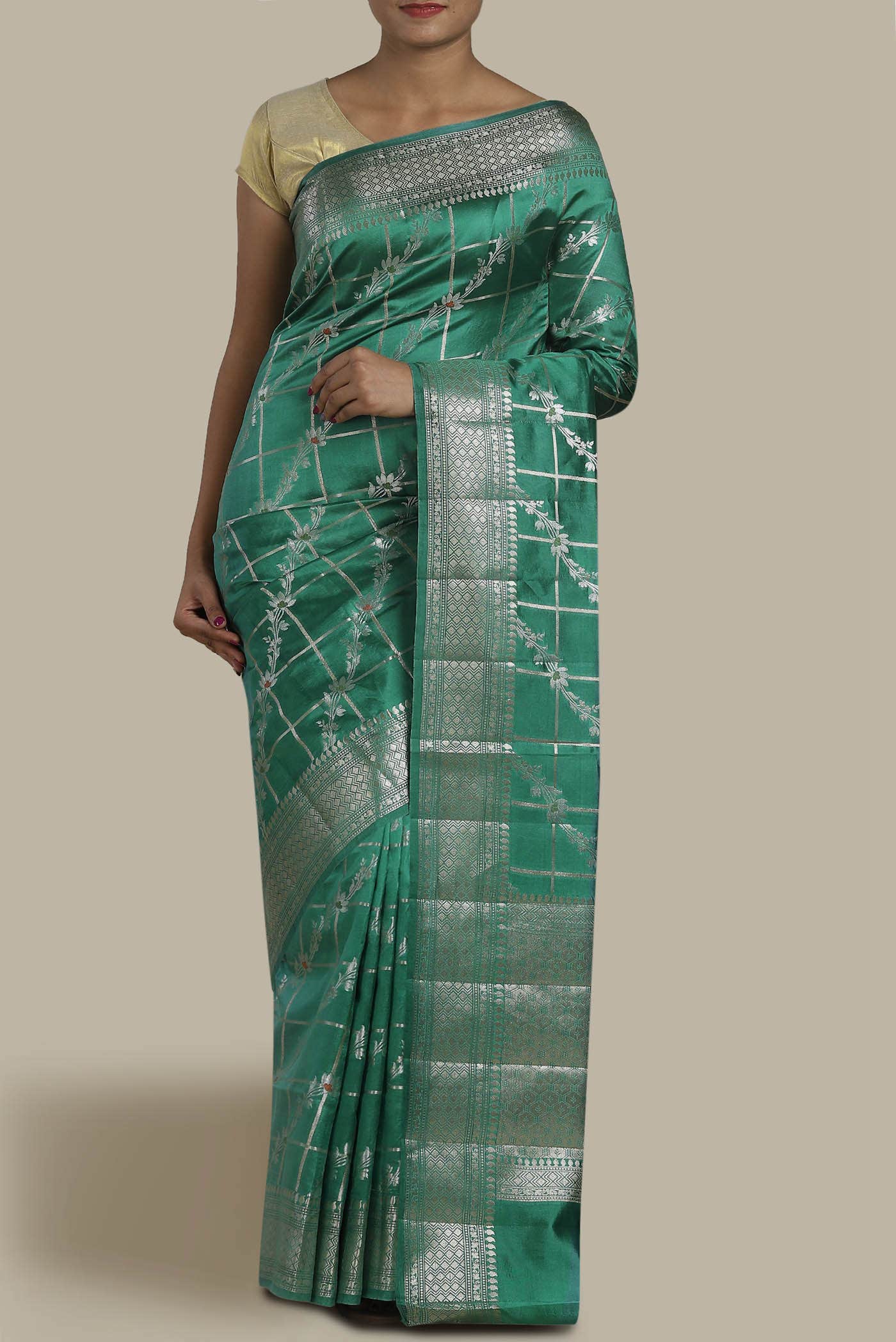 Teal Banarasi Raw Silk Saree