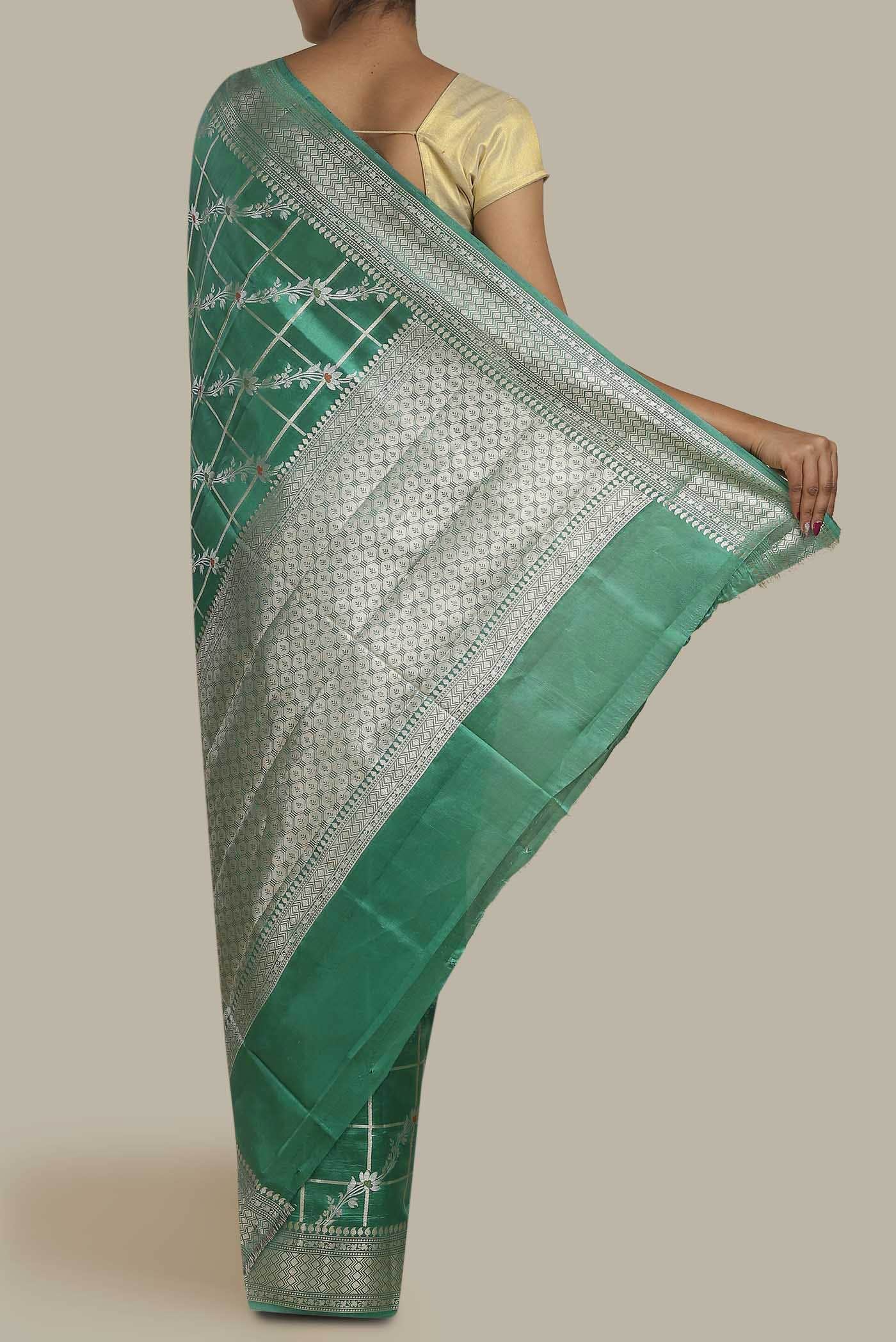 Teal Banarasi Raw Silk Saree