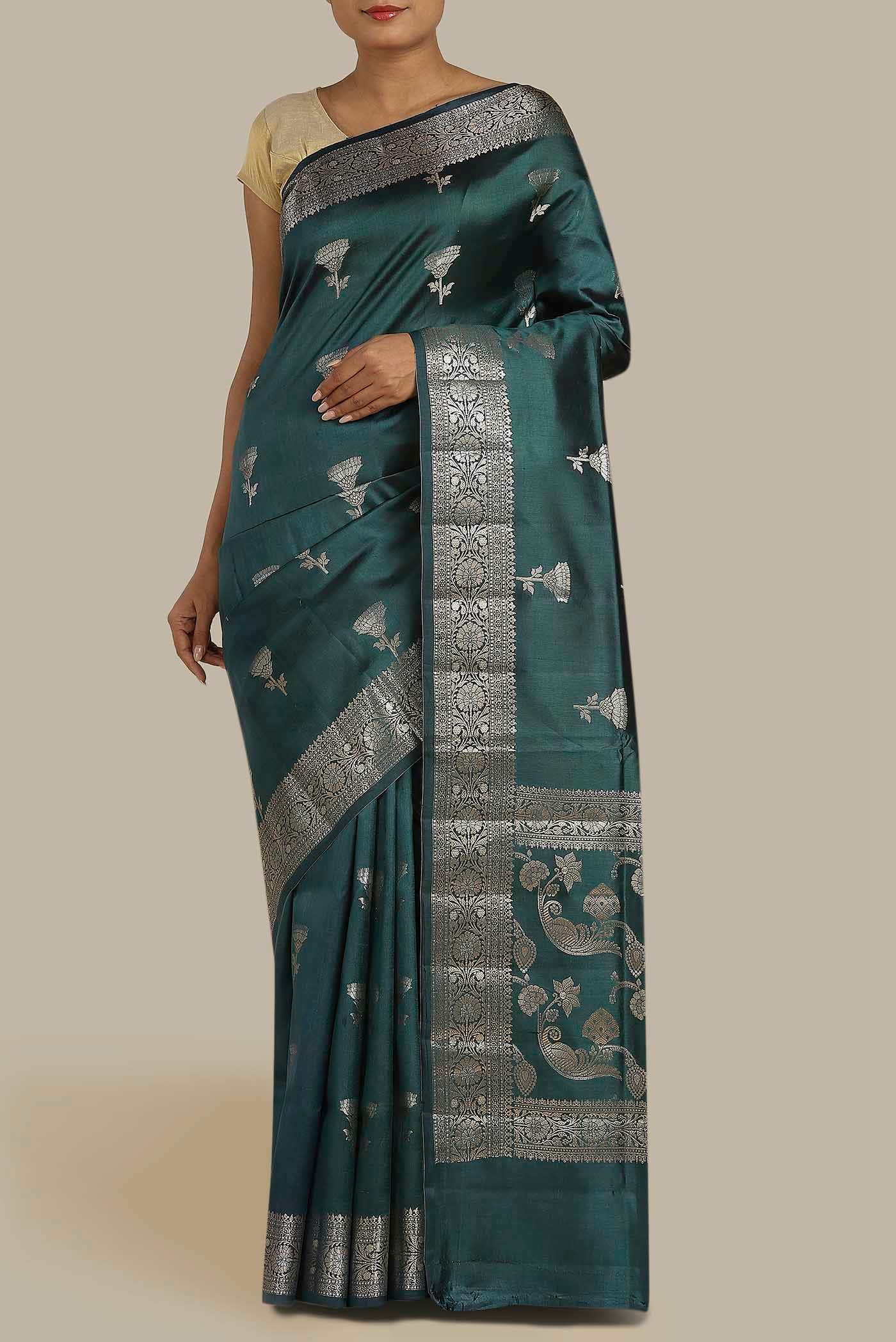 Blue Banarasi Raw Silk Saree