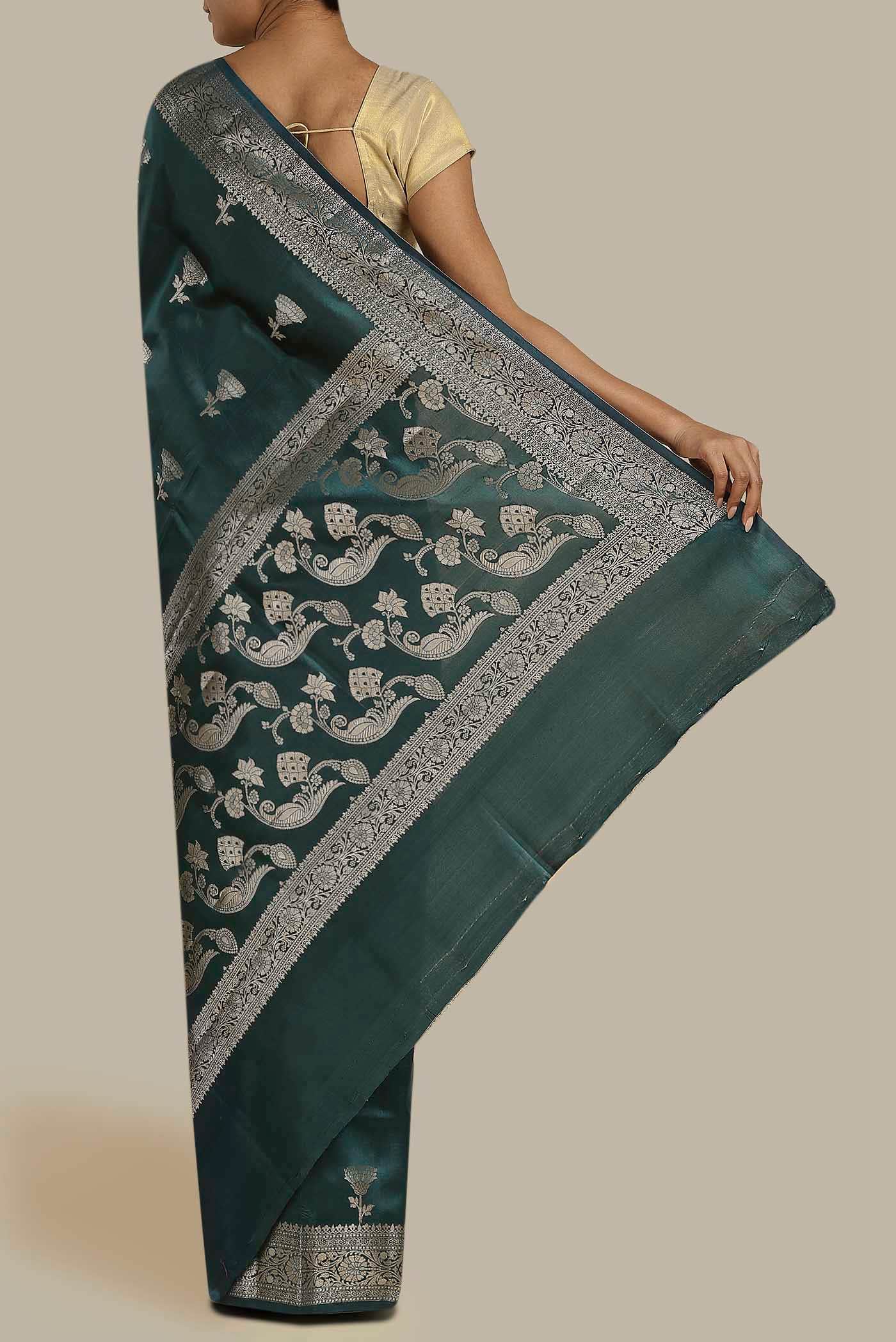 Blue Banarasi Raw Silk Saree
