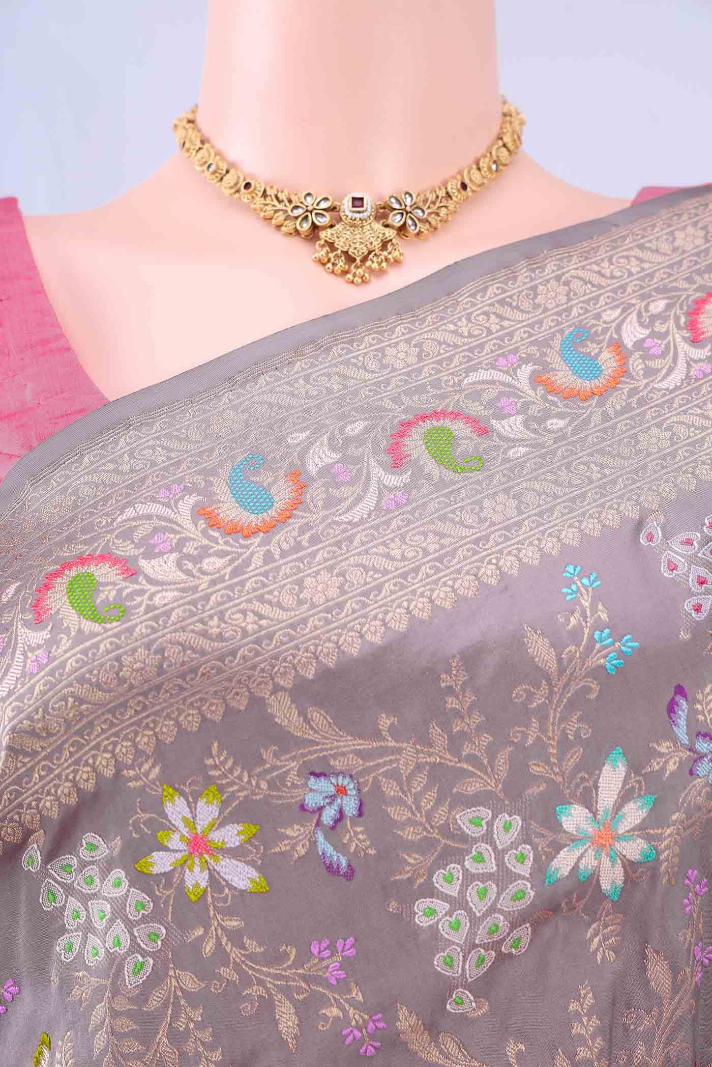 Lilac Banarasi Silk Saree