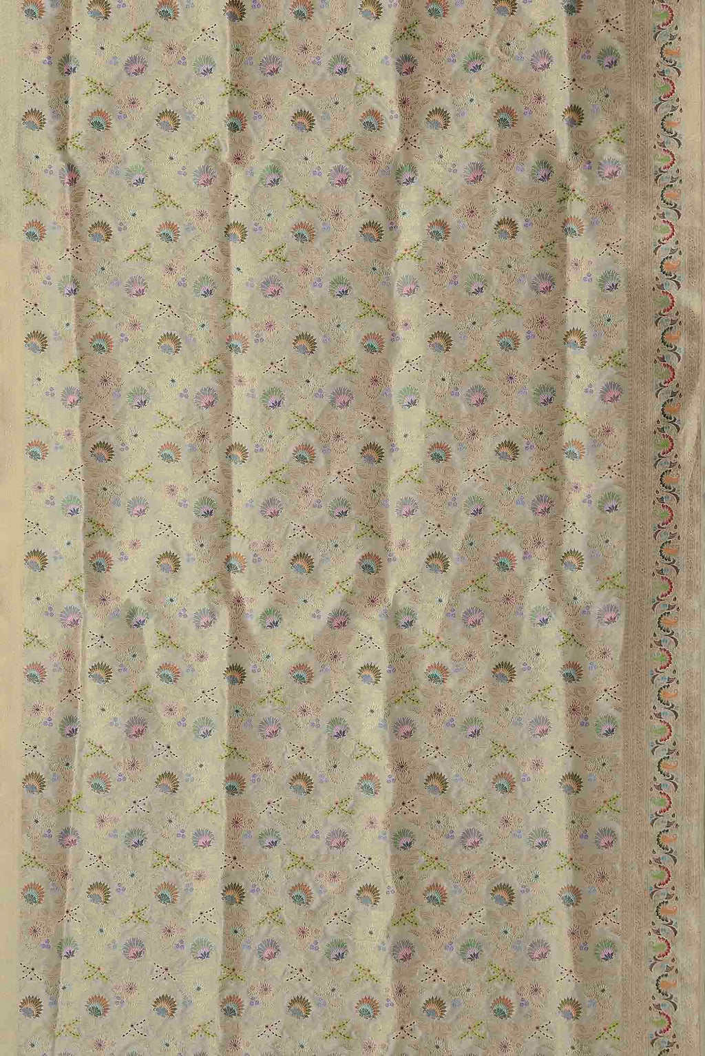 Cream Banarasi Silk Saree