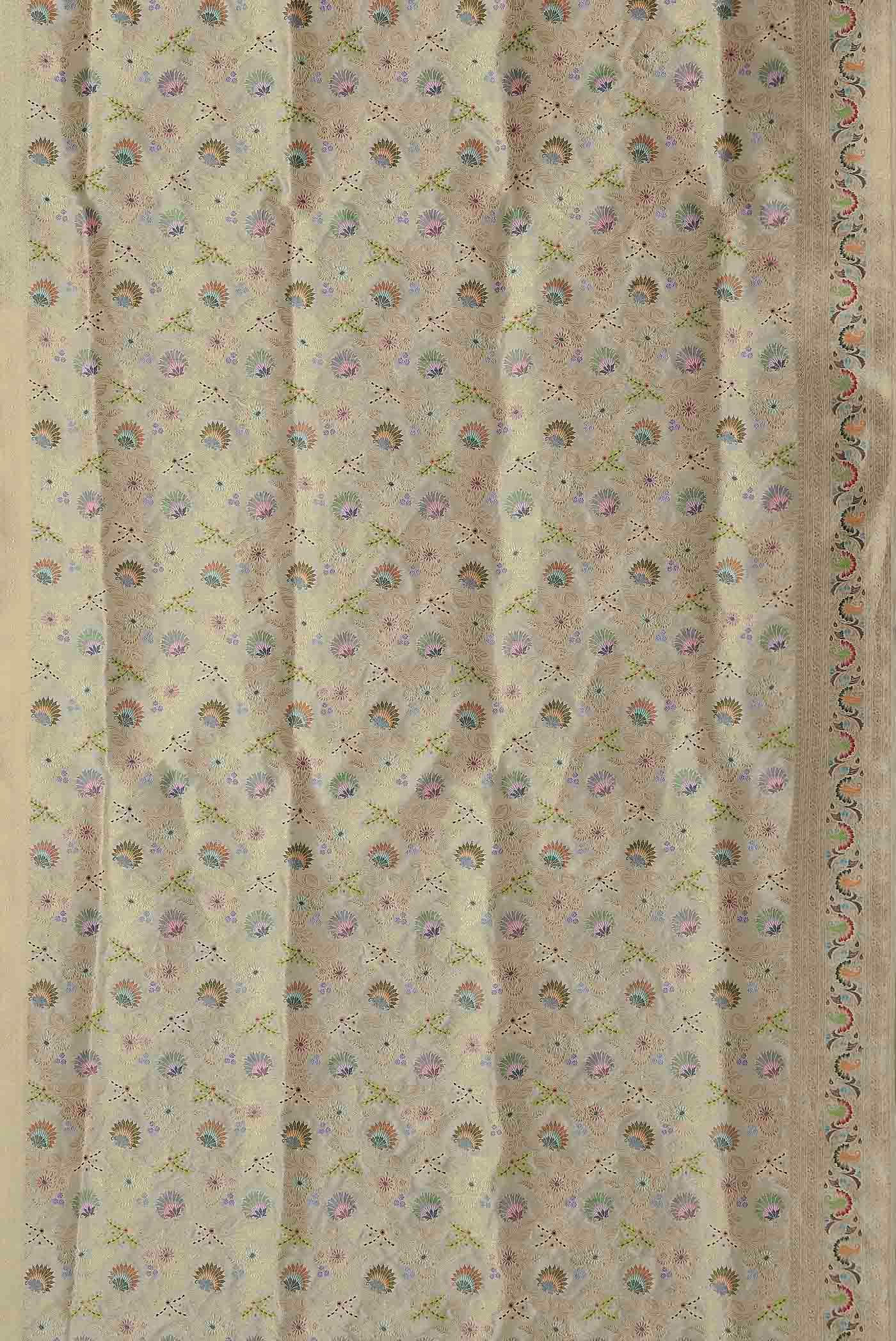 Cream Banarasi Silk Saree