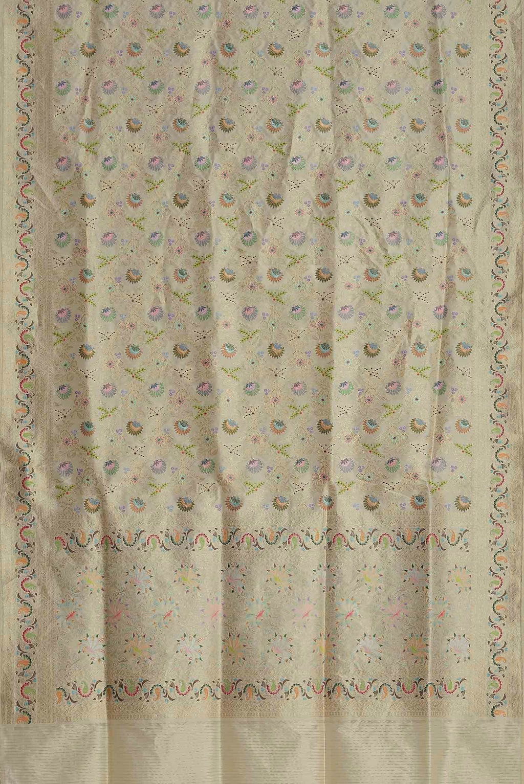 Cream Banarasi Silk Saree