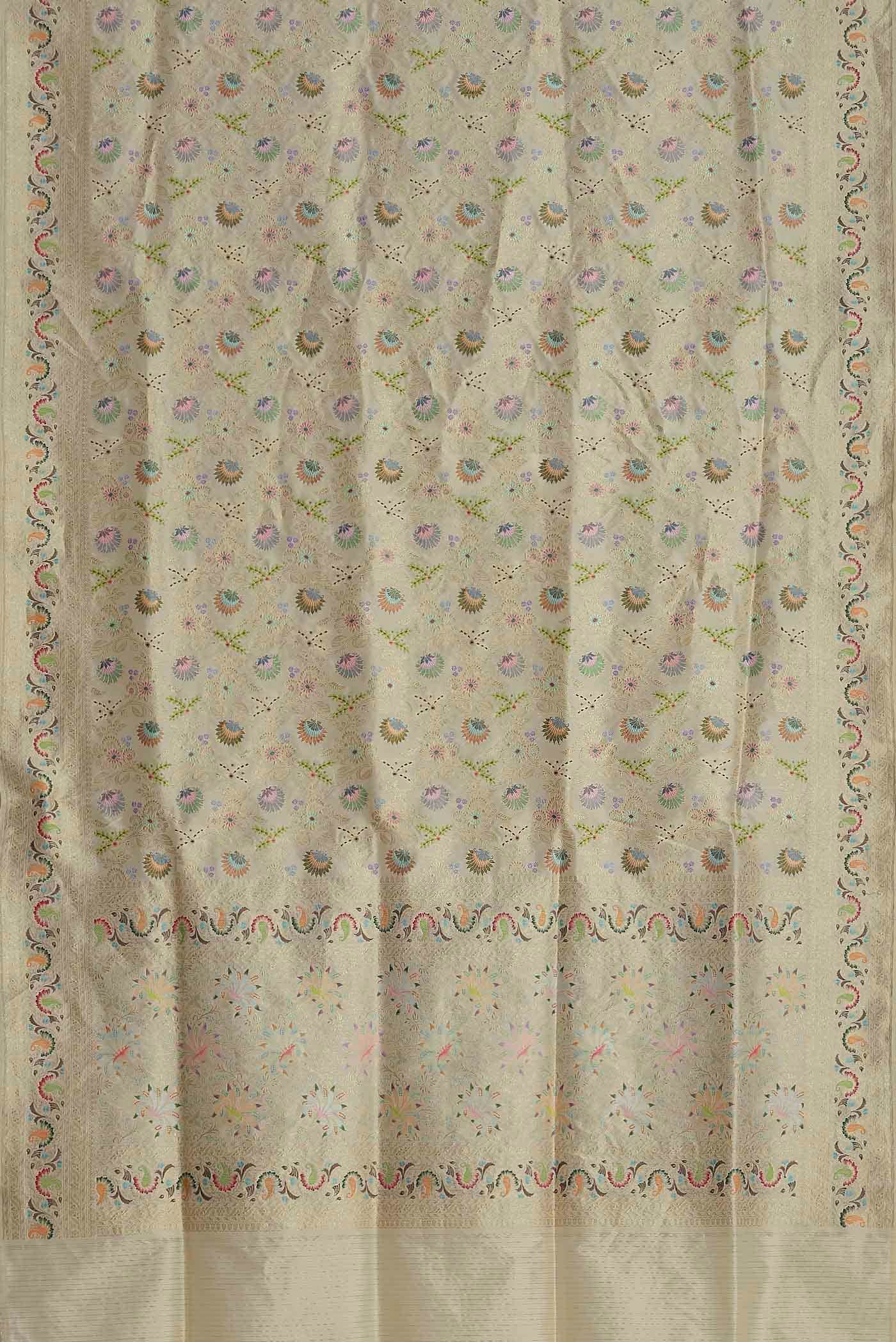 Cream Banarasi Silk Saree