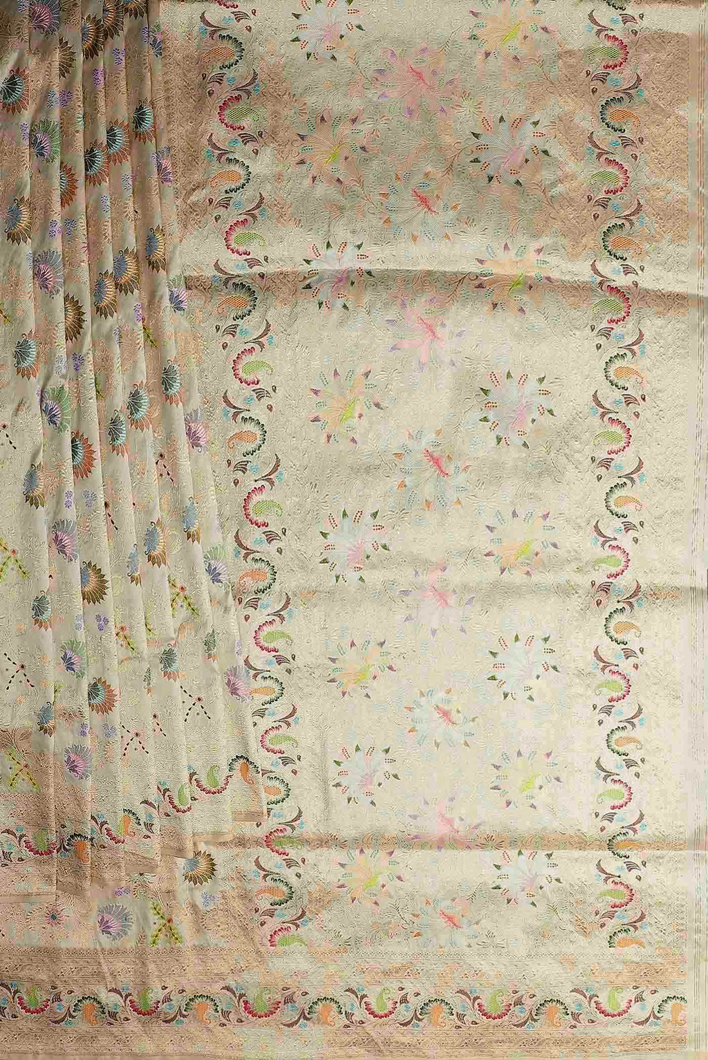 Cream Banarasi Silk Saree