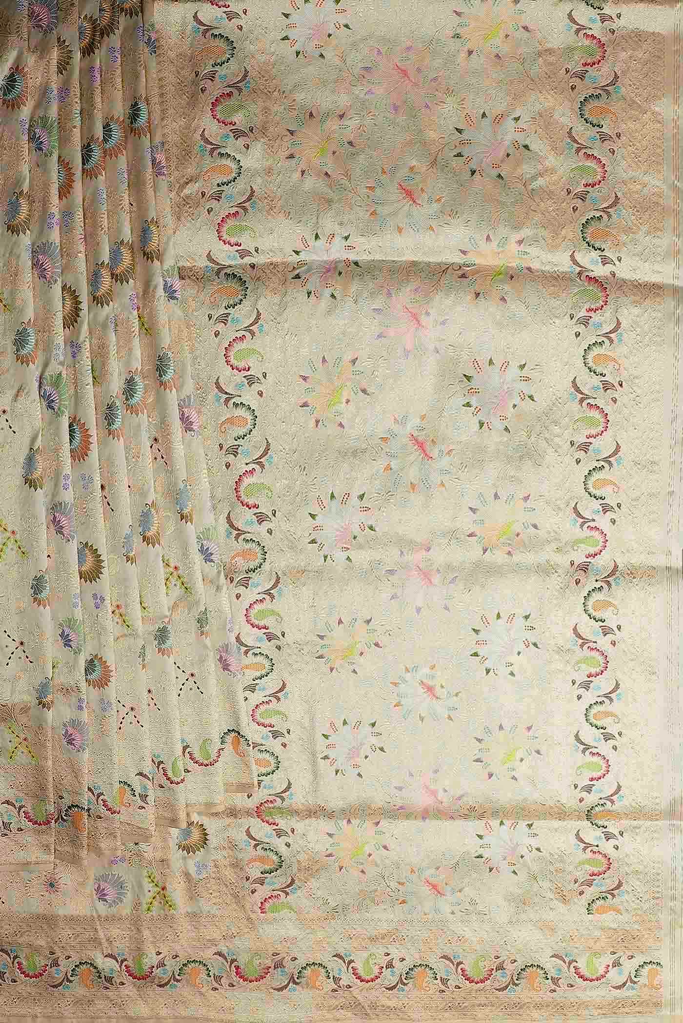 Cream Banarasi Silk Saree