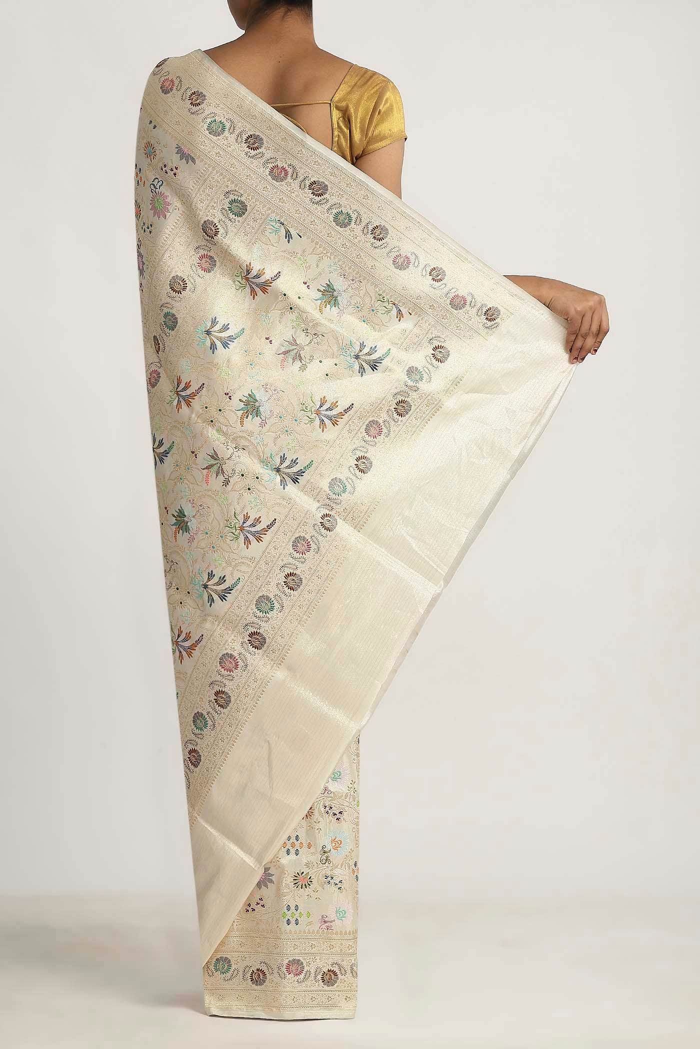 Cream Banarasi Tissue Silk Saree