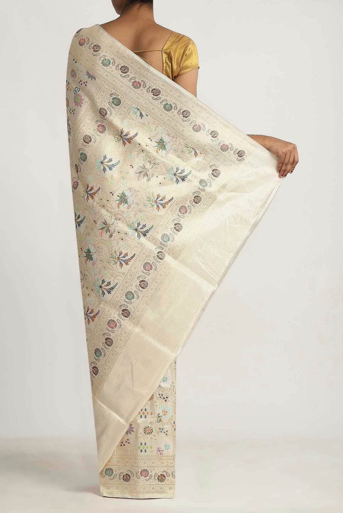 Cream Banarasi Tissue Silk Saree