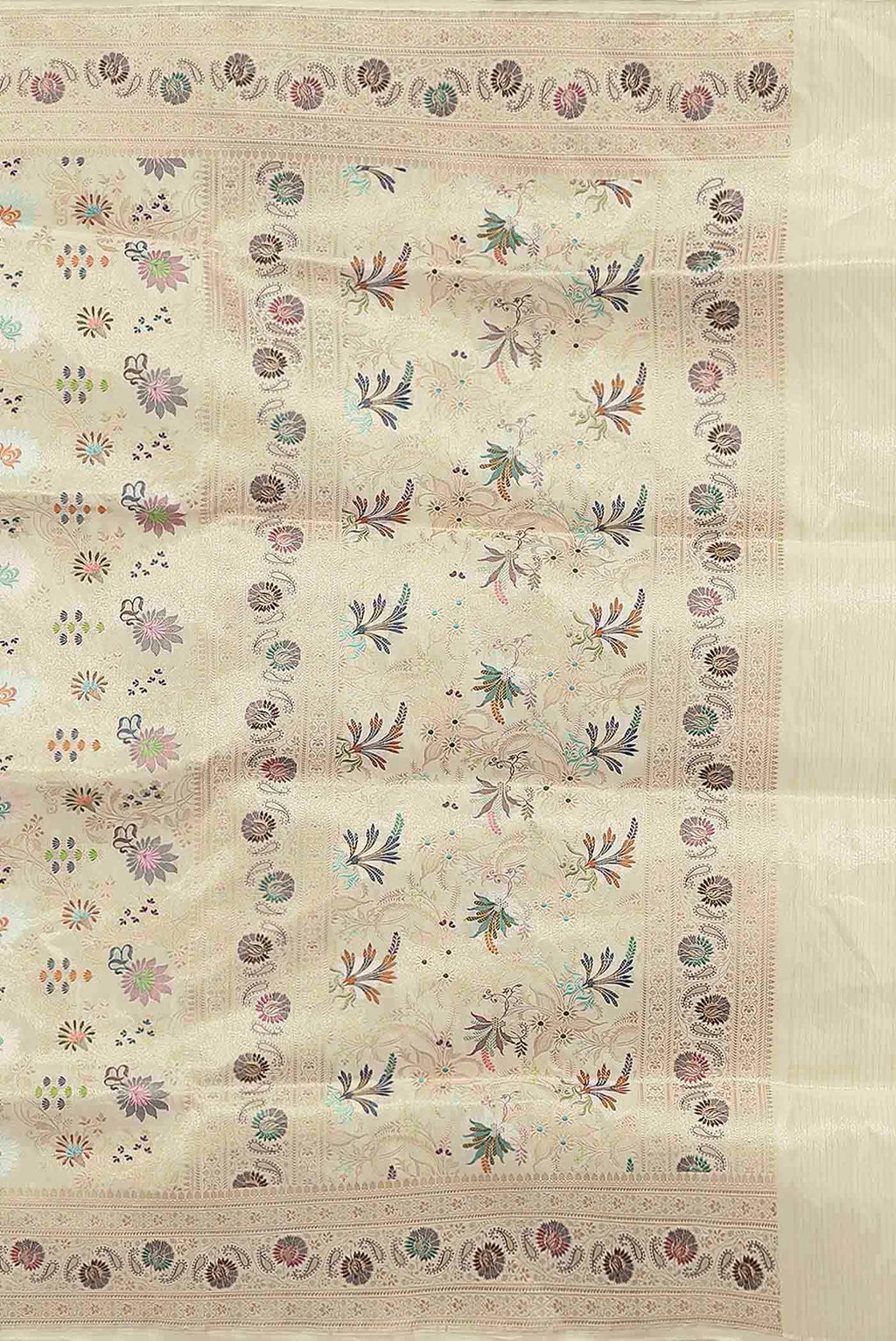 Cream Banarasi Tissue Silk Saree