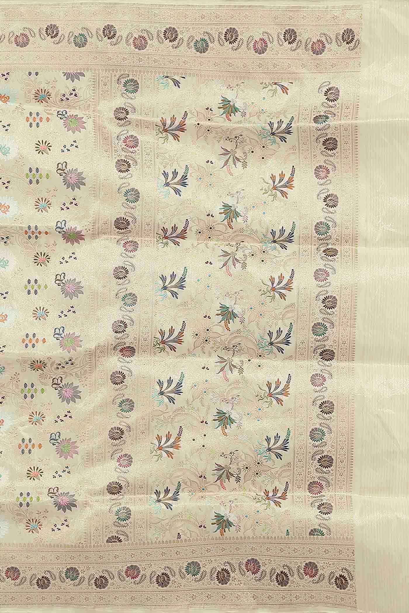 Cream Banarasi Tissue Silk Saree