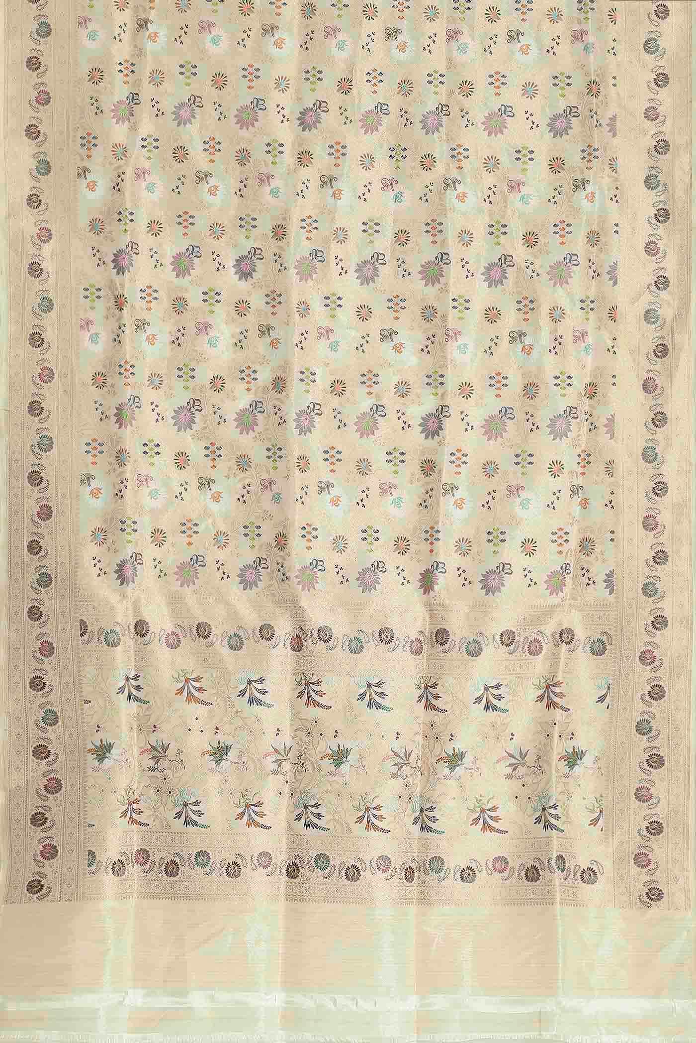 Cream Banarasi Tissue Silk Saree