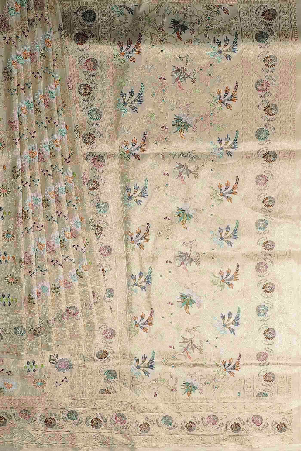 Cream Banarasi Tissue Silk Saree