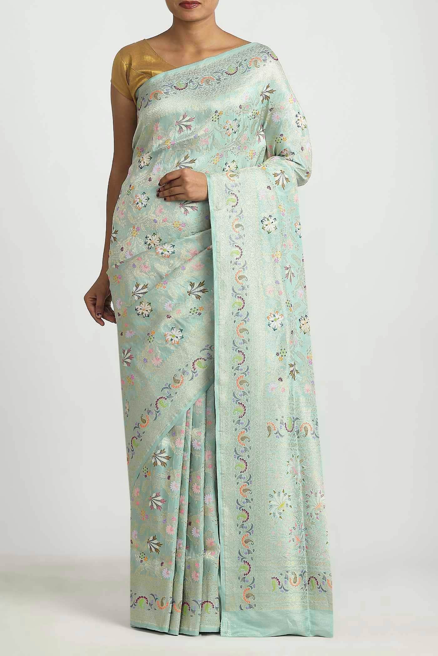 Mint Green Banarasi Tissue Silk Saree