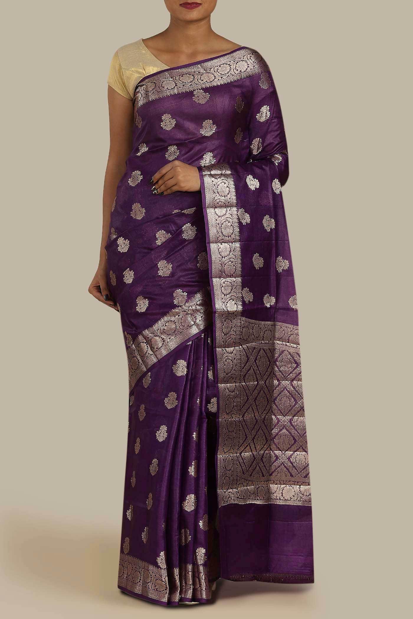 Purple Banarasi Raw Silk Saree