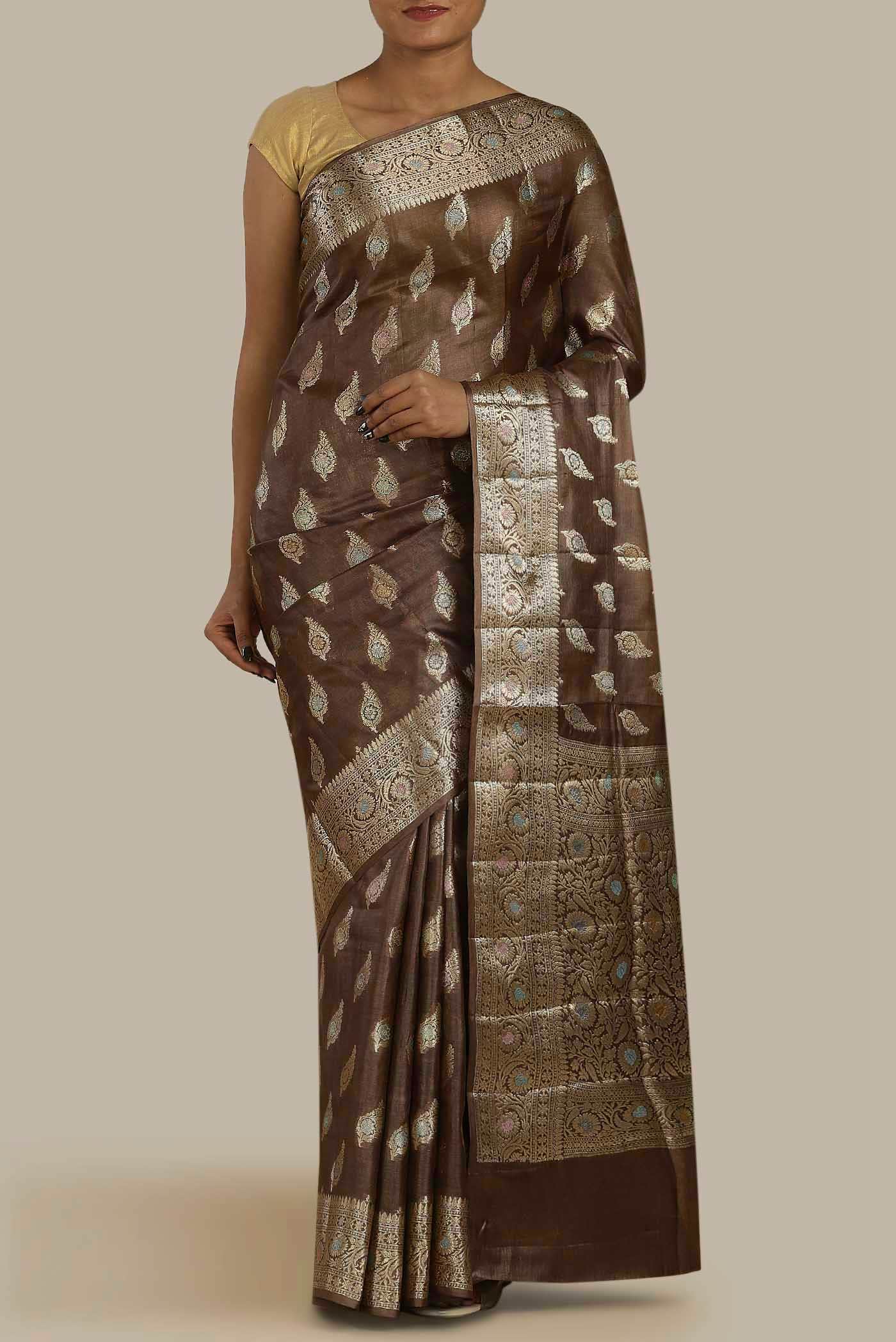 Brown Banarasi Raw Silk Saree