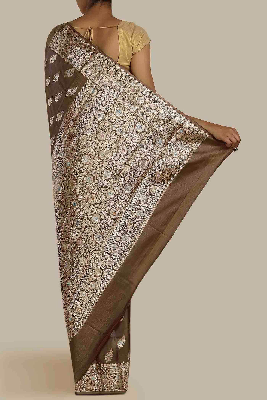 Brown Banarasi Raw Silk Saree