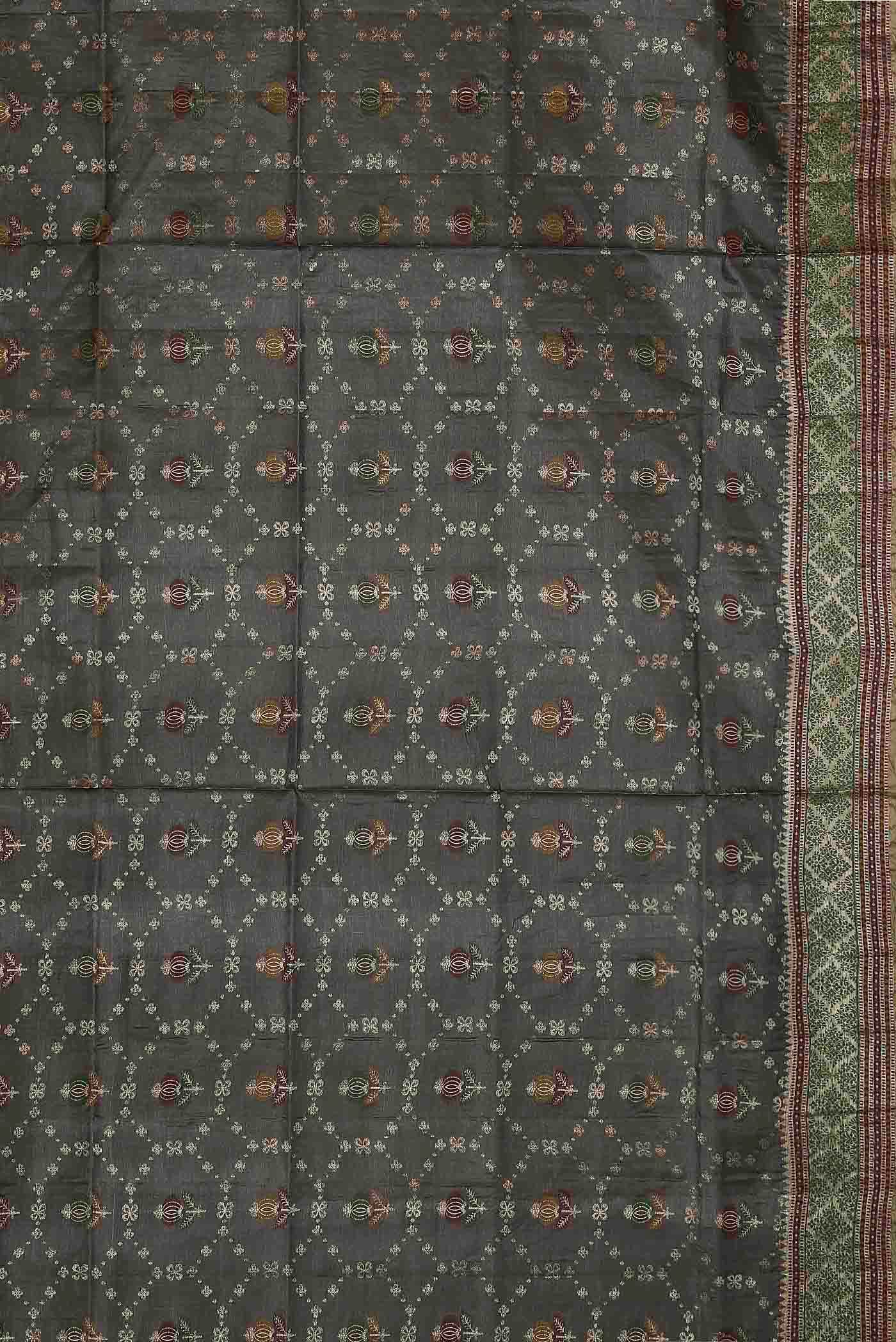 Grey Banarasi Raw Silk Saree