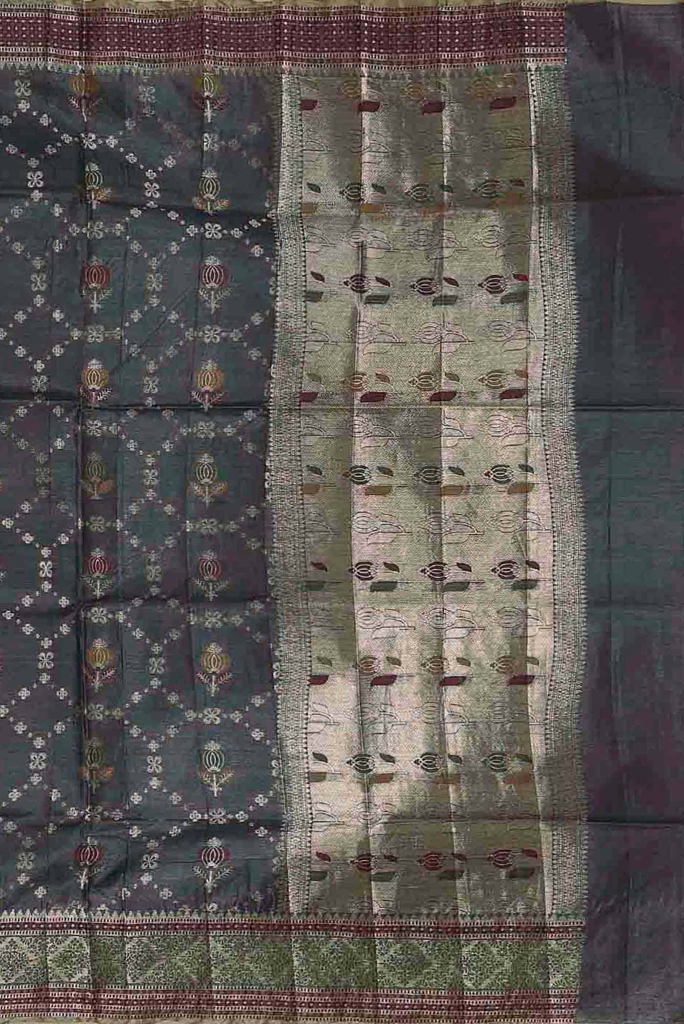 Grey Banarasi Raw Silk Saree