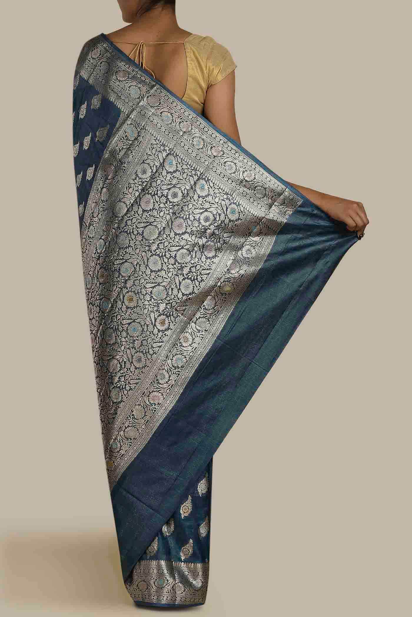 Blue Banarasi Raw Silk Saree