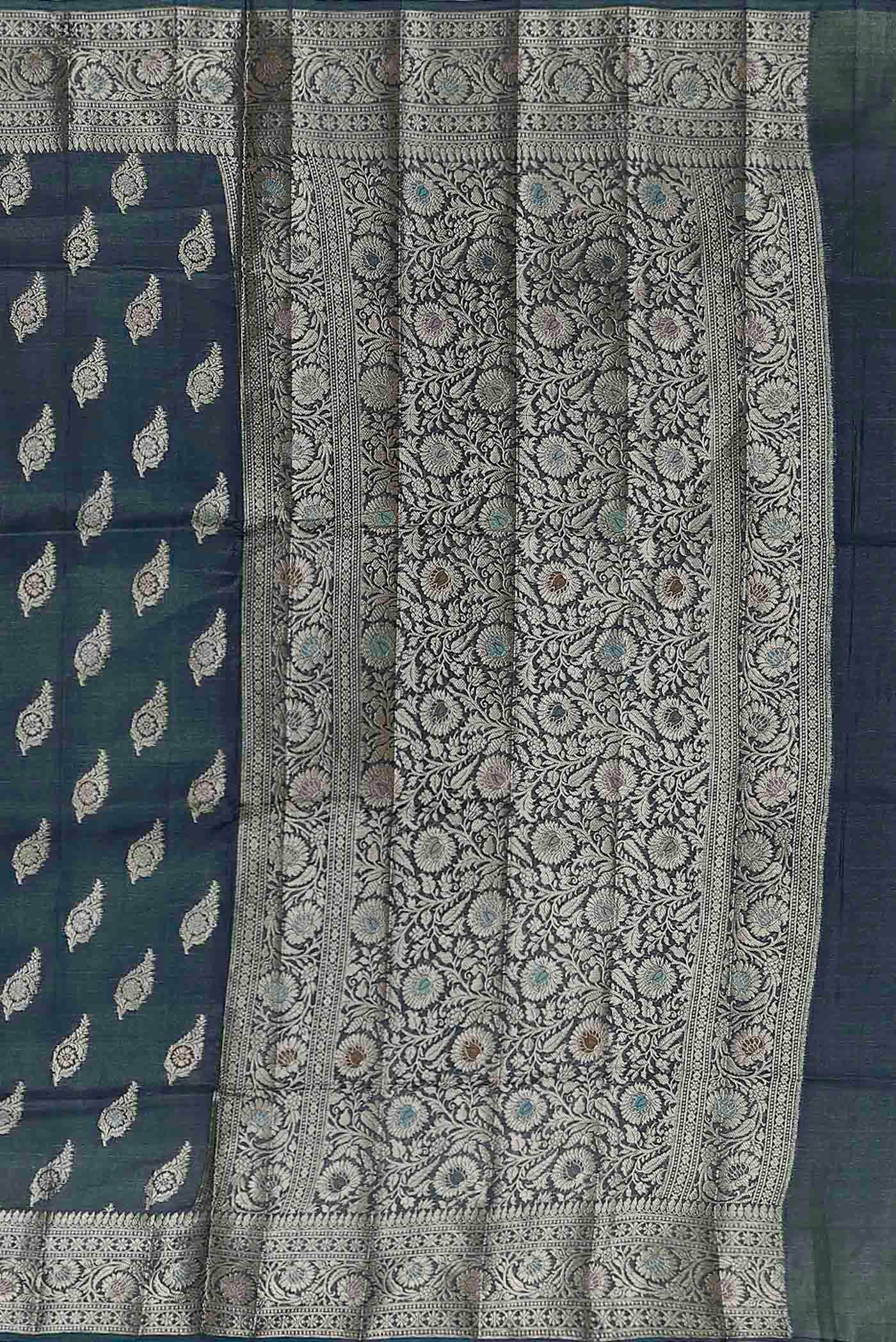 Blue Banarasi Raw Silk Saree