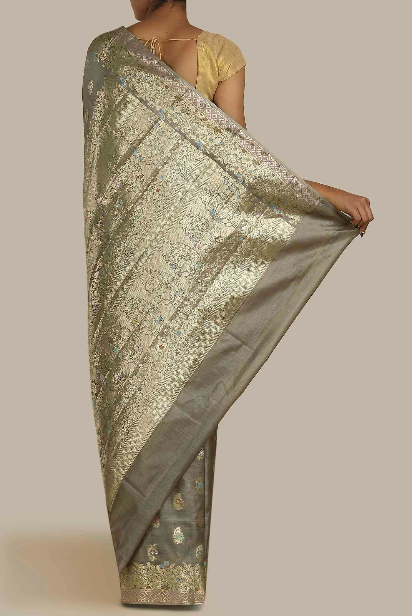 Grey Banarasi Raw Silk Saree
