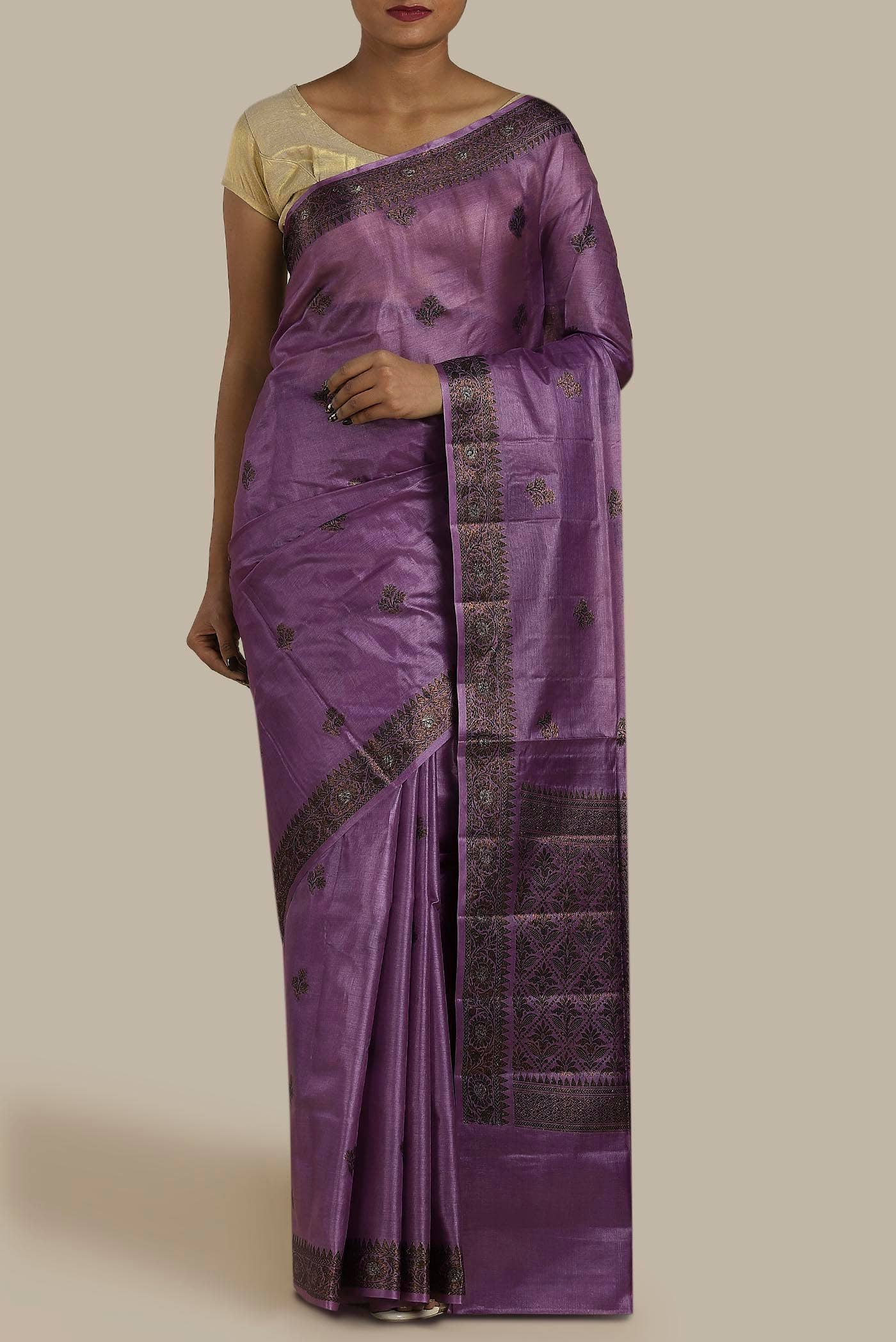 Grey Banarasi Raw Silk Saree